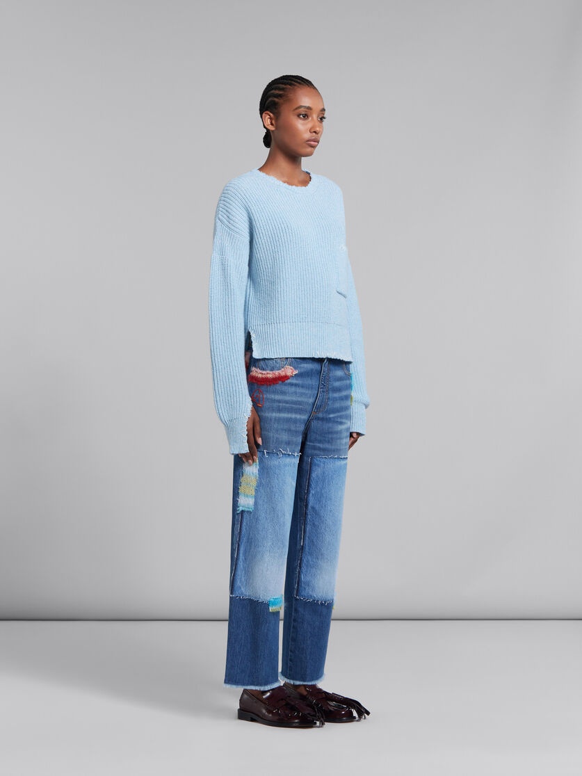 BLUE MOULINÉ JUMPER WITH MENDING - 5