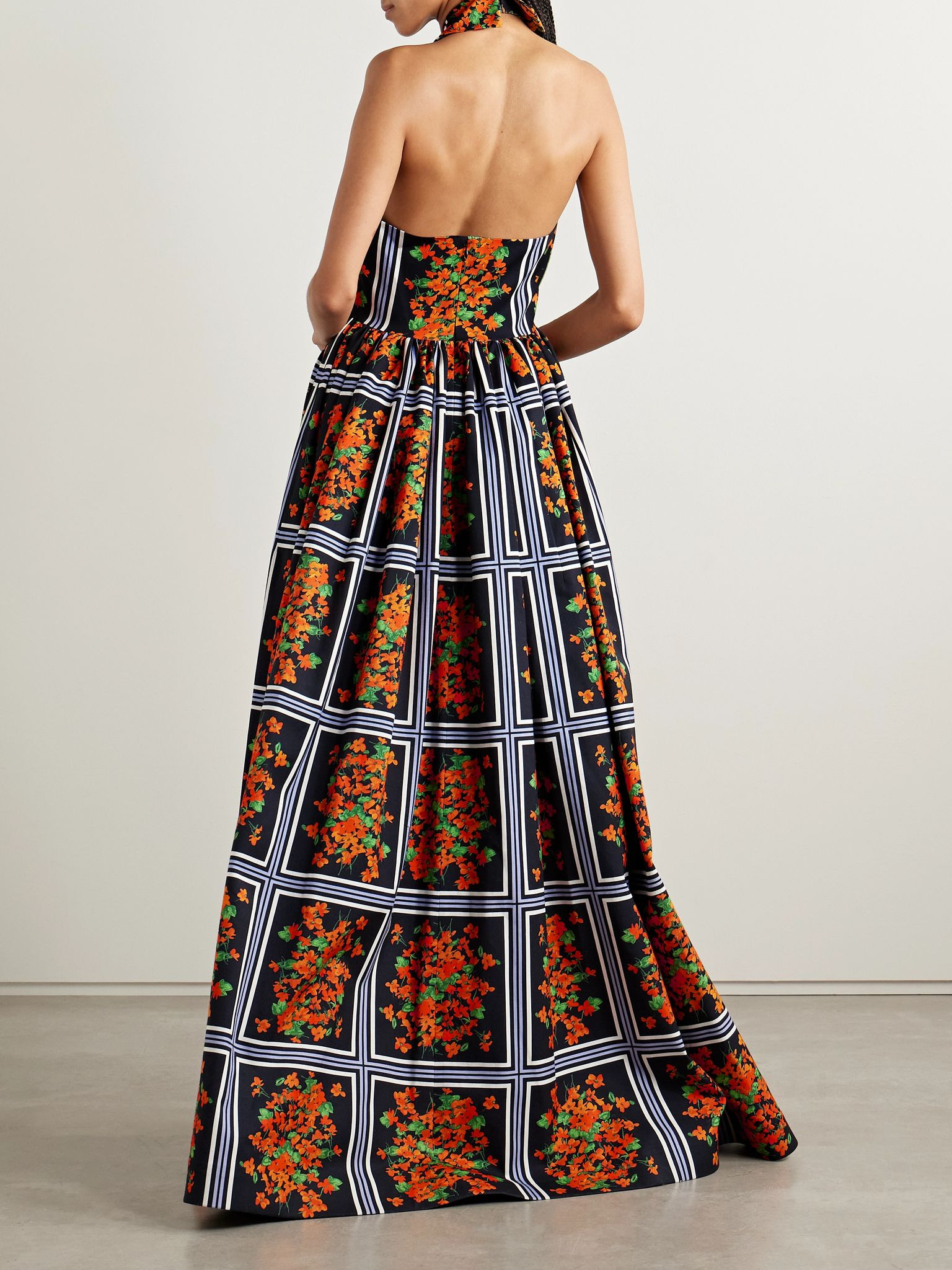 Printed faille halterneck gown Orange - 3
