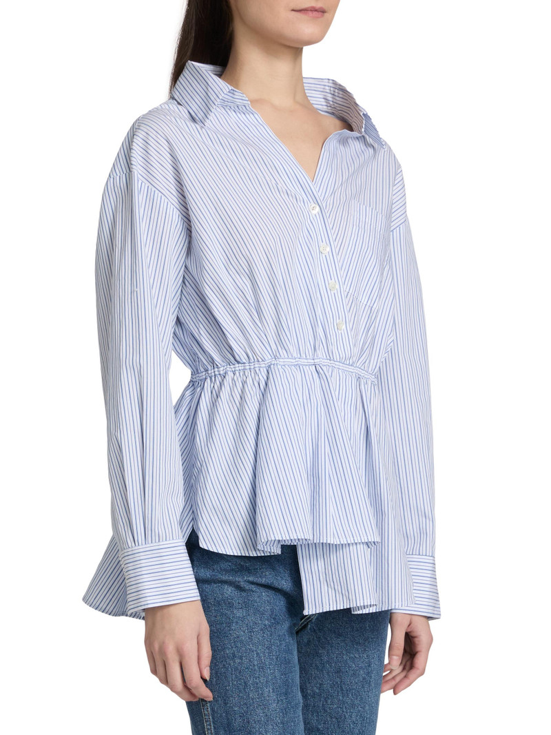 Women's Falling Off The Shoulder Poplin Shirt - Blue Stripe 4
