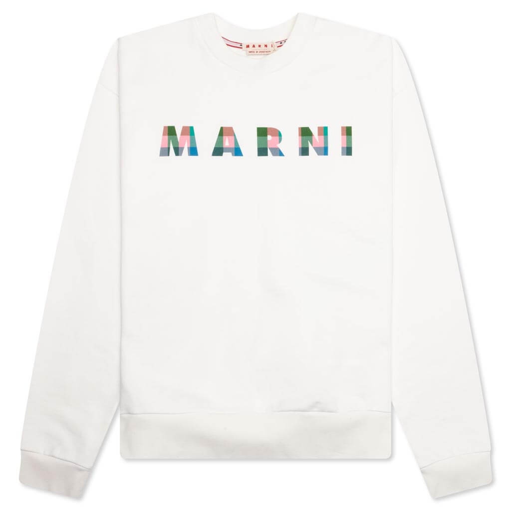 WHITE COTTON SWEATSHIRT WITH GINGHAM LOGO - NATURAL WHITE - 1