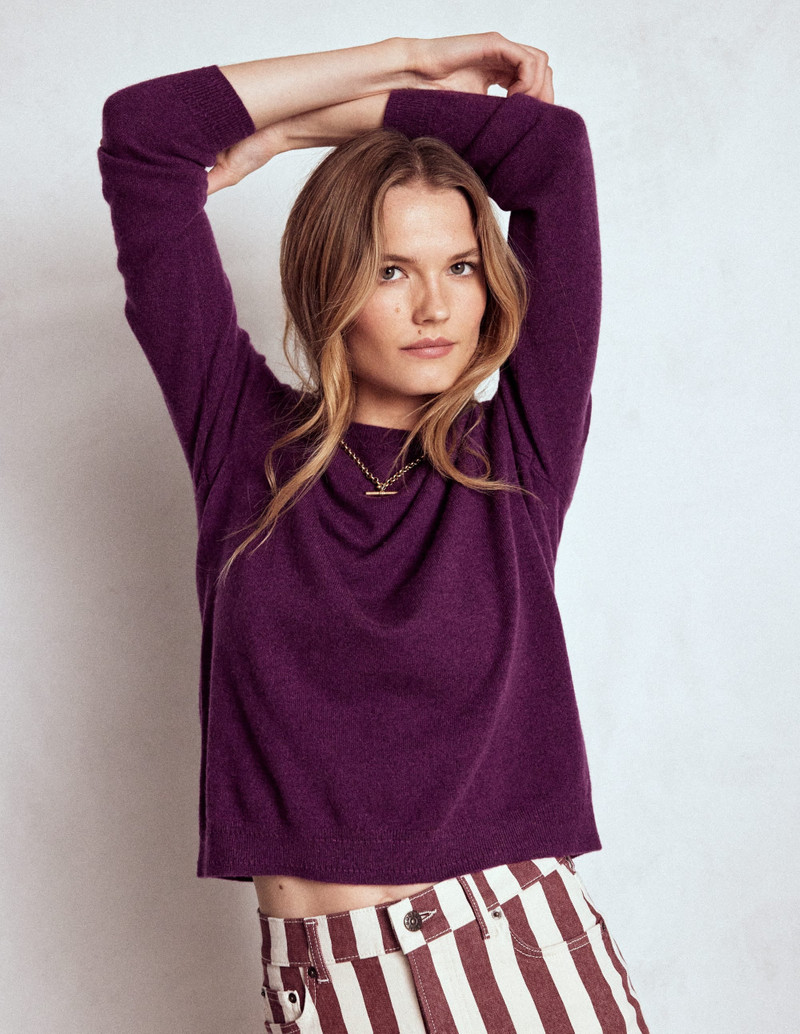 Eva Cashmere Crew Neck Sweater-Plum Melange 6