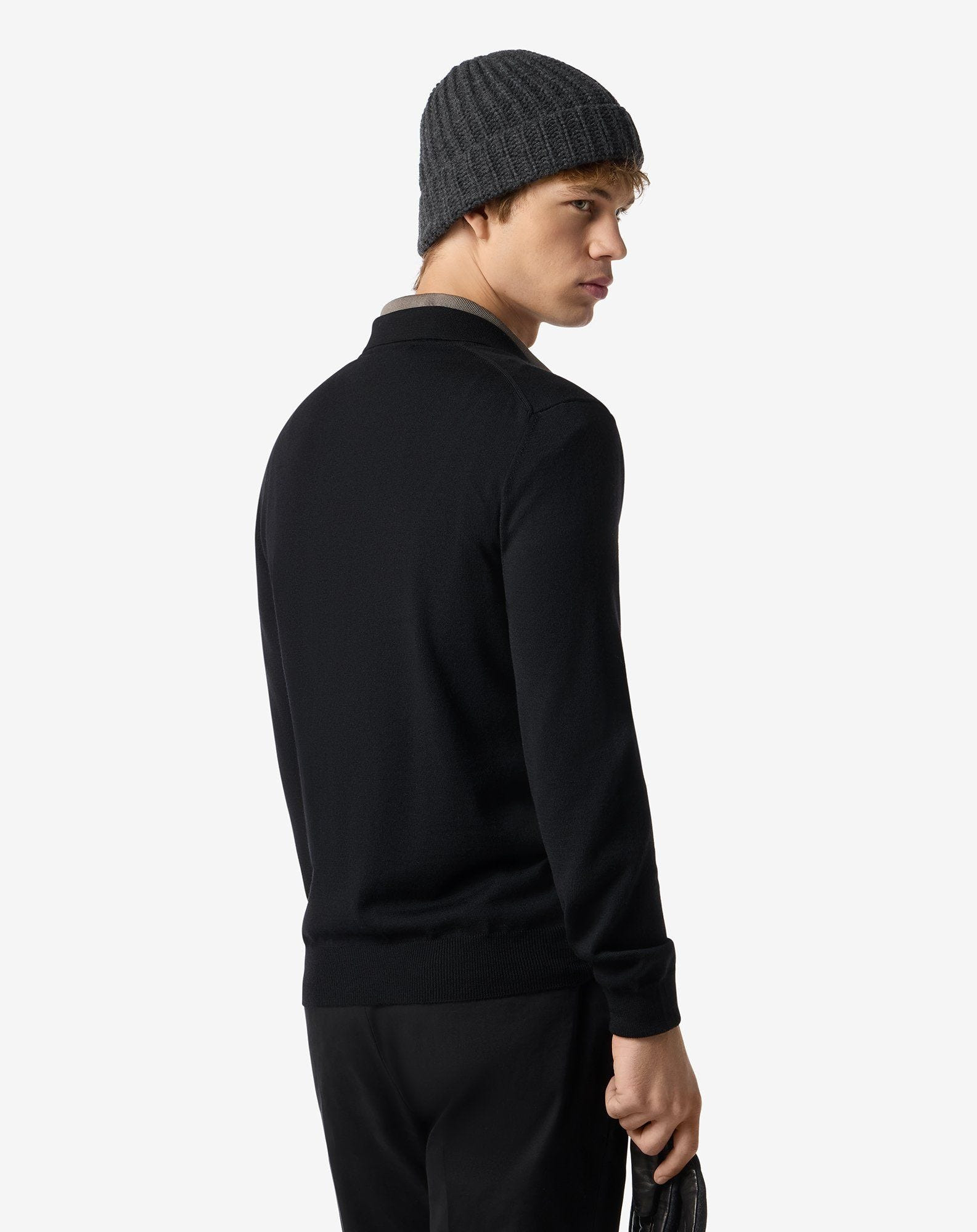Black zip-up extra fine wool polo shirt - 3