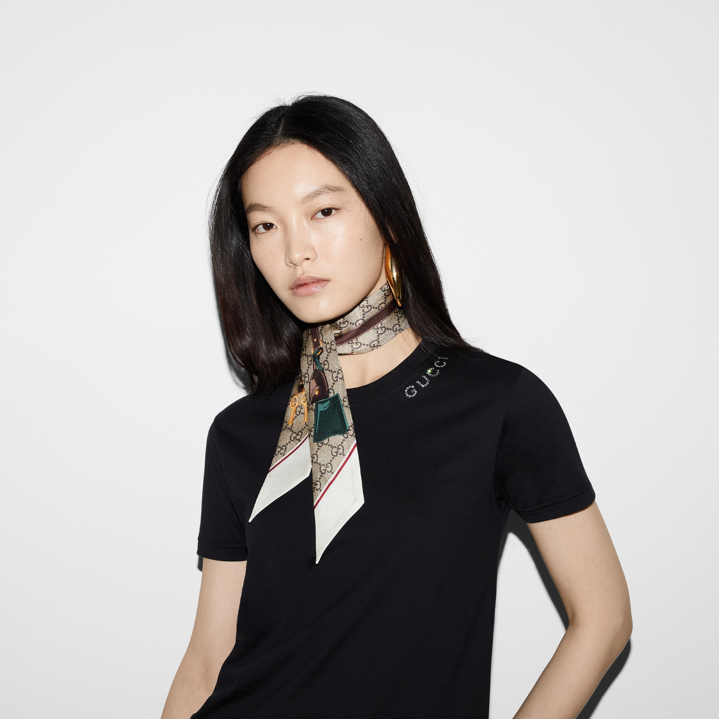 GG Gucci valigeria print silk neck bow - 3