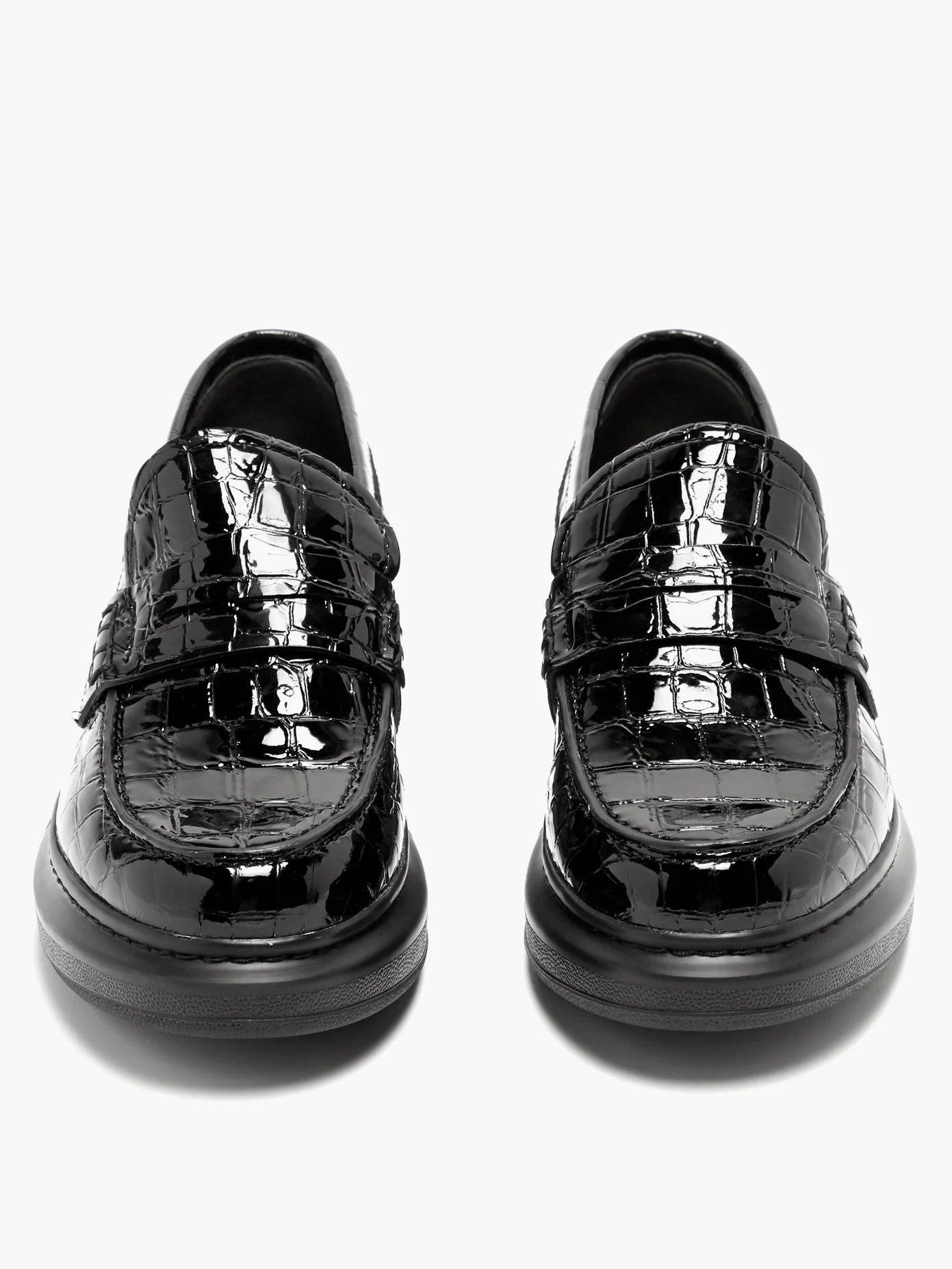 Hybrid flatform crocodile-effect leather loafers - 5