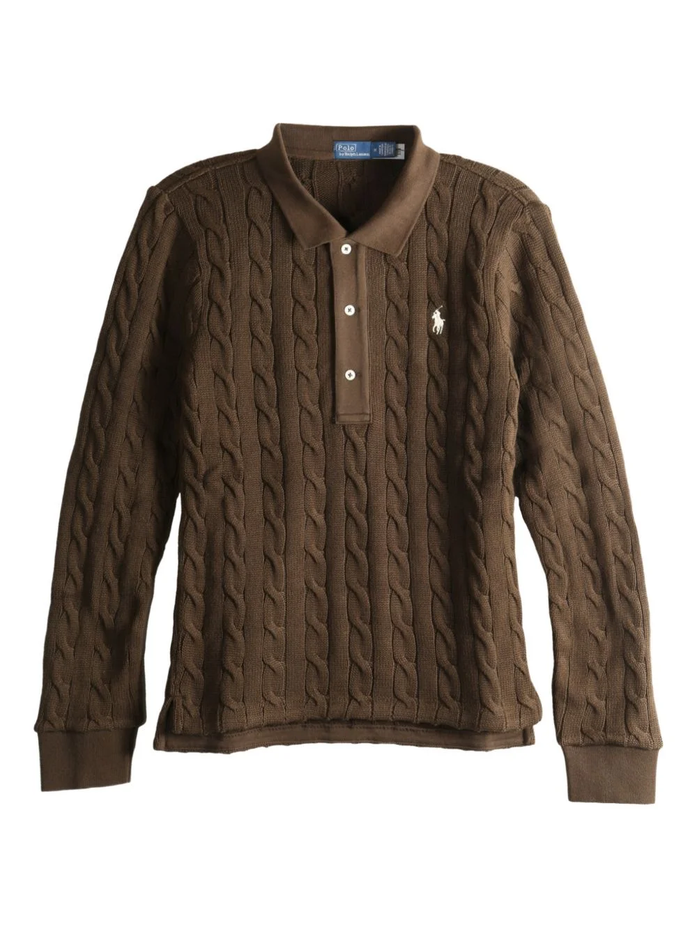 cable-knit buttoned polo top - 1