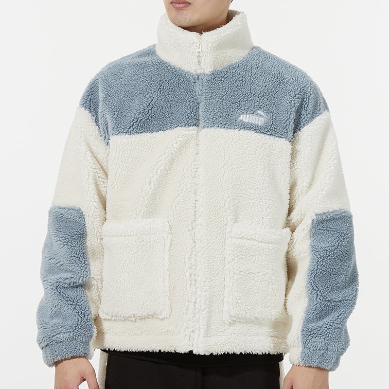 PUMA Color Blocking Sherpa Jacket Contrasting Colors lamb's wool Stay Warm Sports Logo Creamy White  - 3