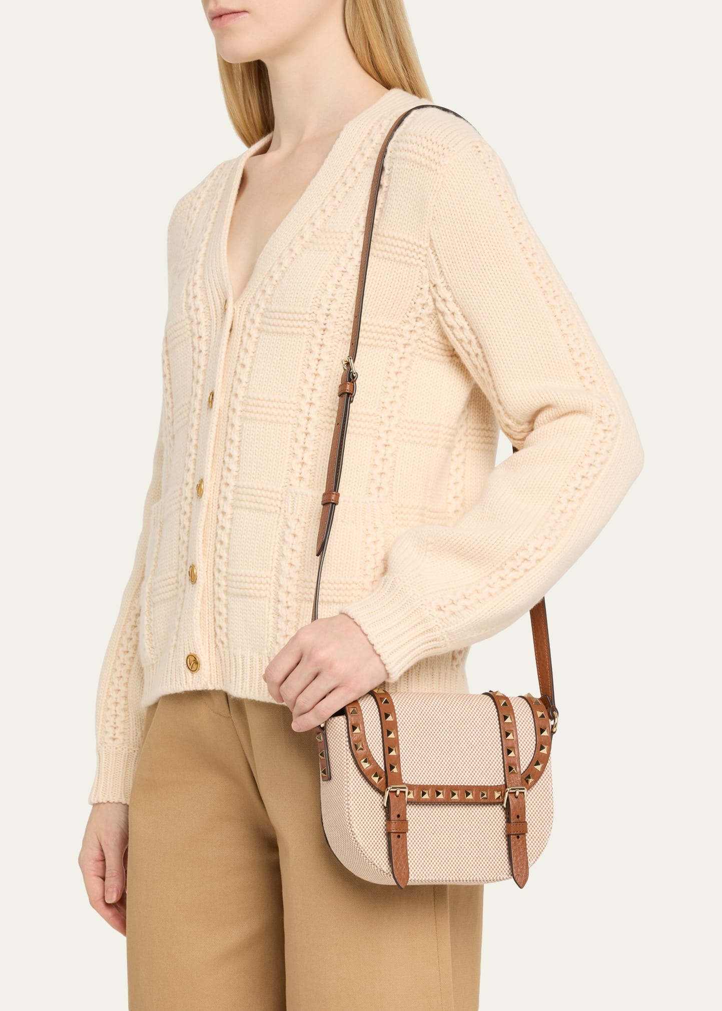 Small Rockstud Canvas Saddle Crossbody Bag - 2