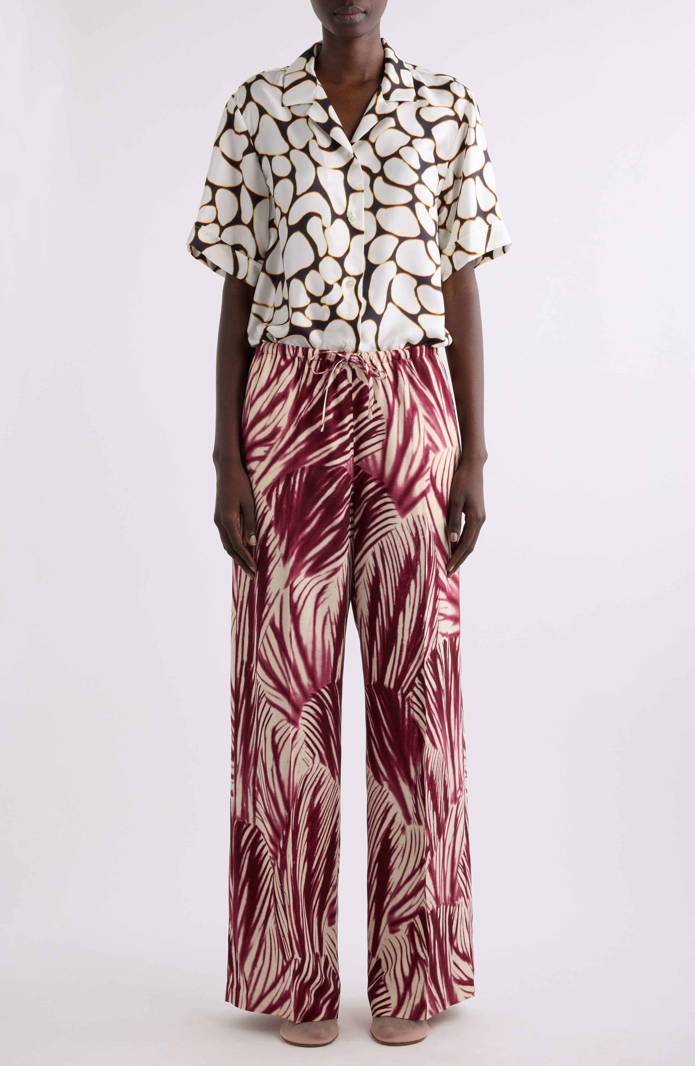 Dries Van Noten Clive Print Silk Camp Shirt in Off White at Nordstrom - 2