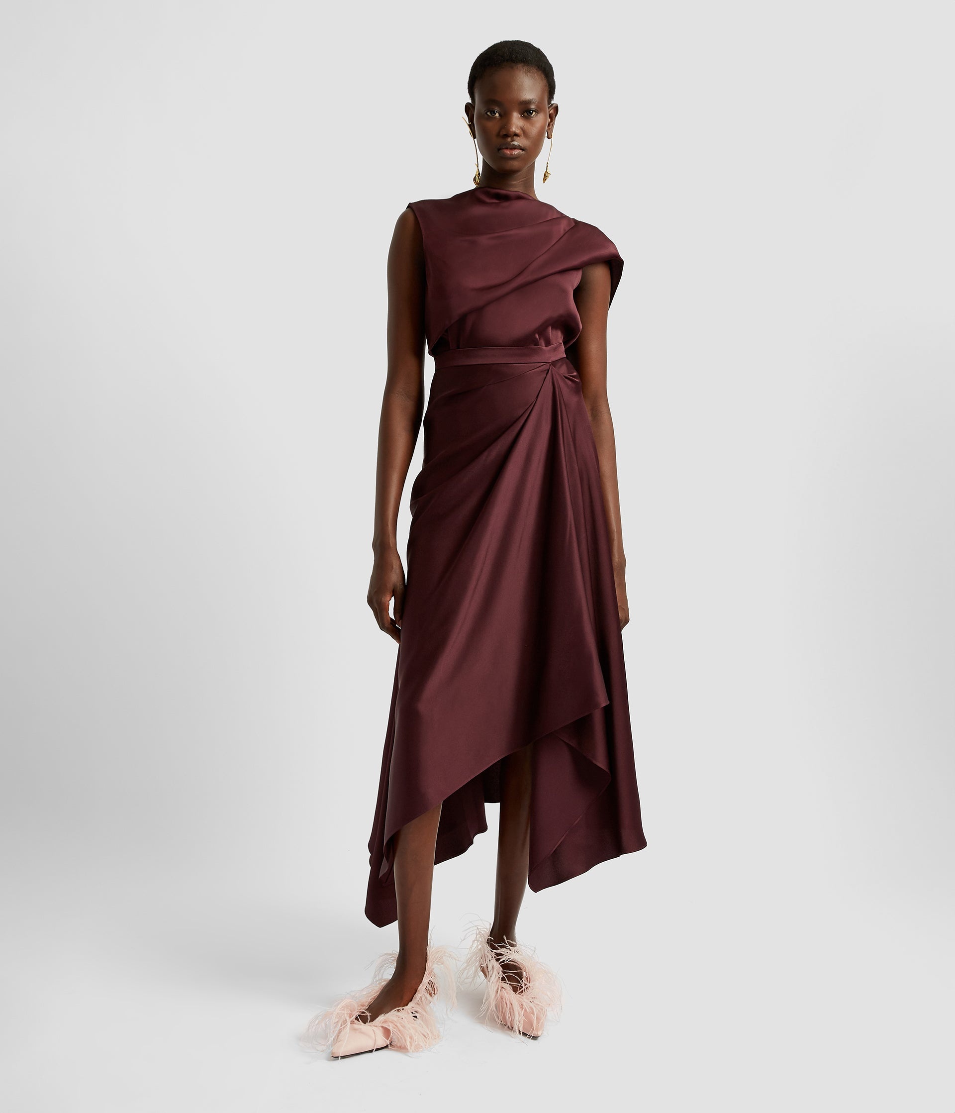 ASYMMETRIC DRAPED MIDI SKIRT - 4