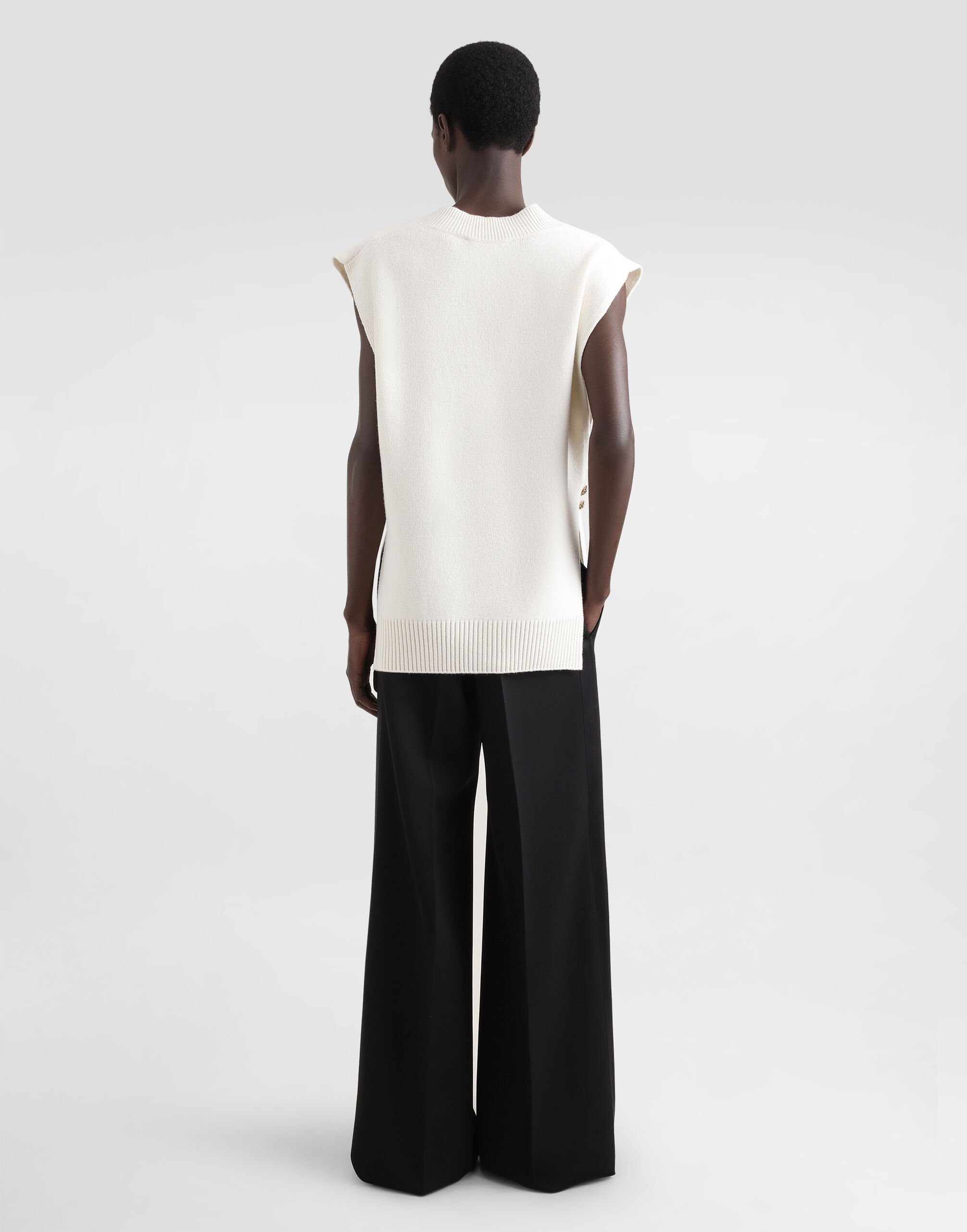 Wool V-neck vest with bejeweled buttons and DG embroidery - 3
