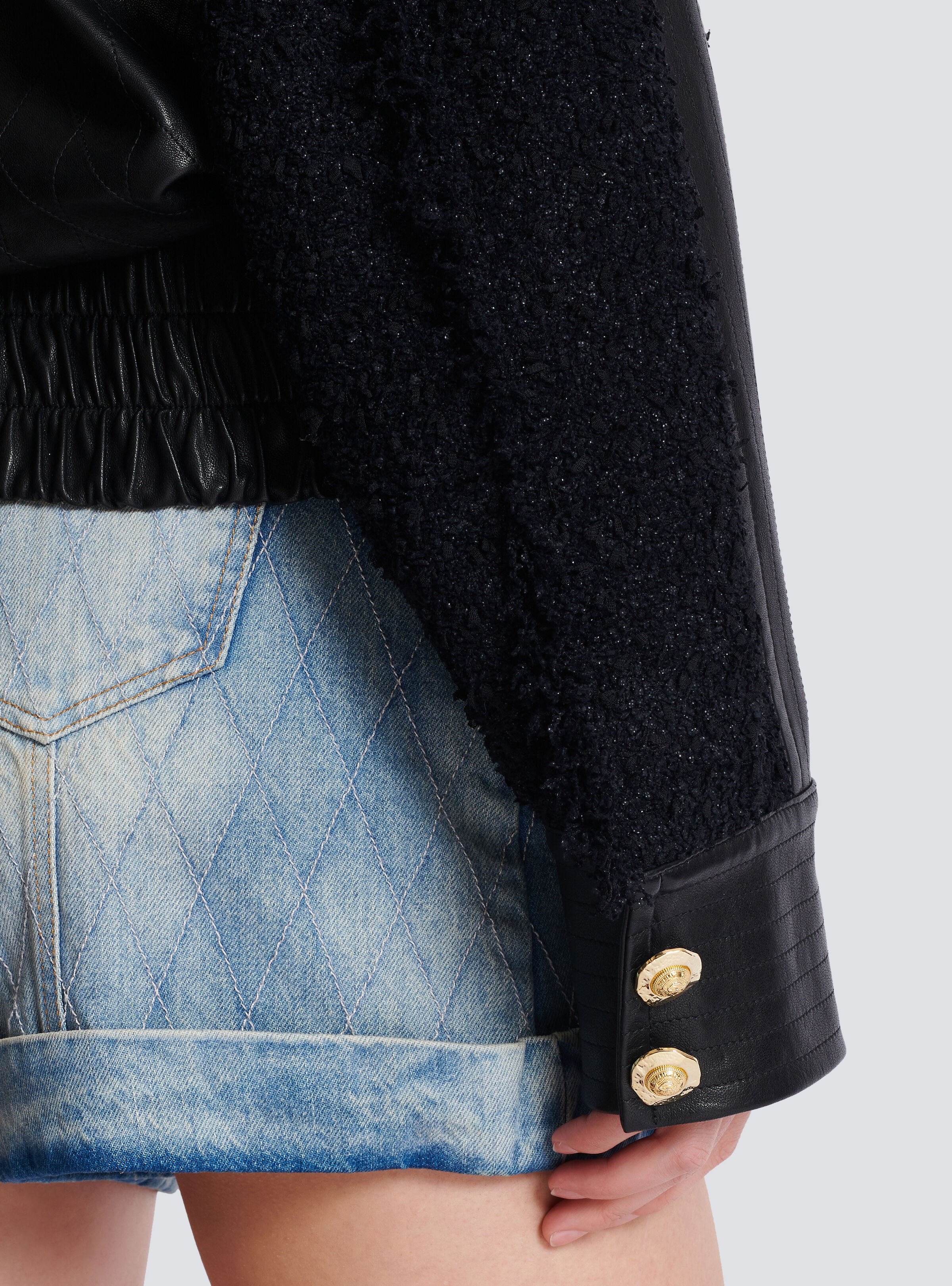 Tweed and leather bomber jacket - 8
