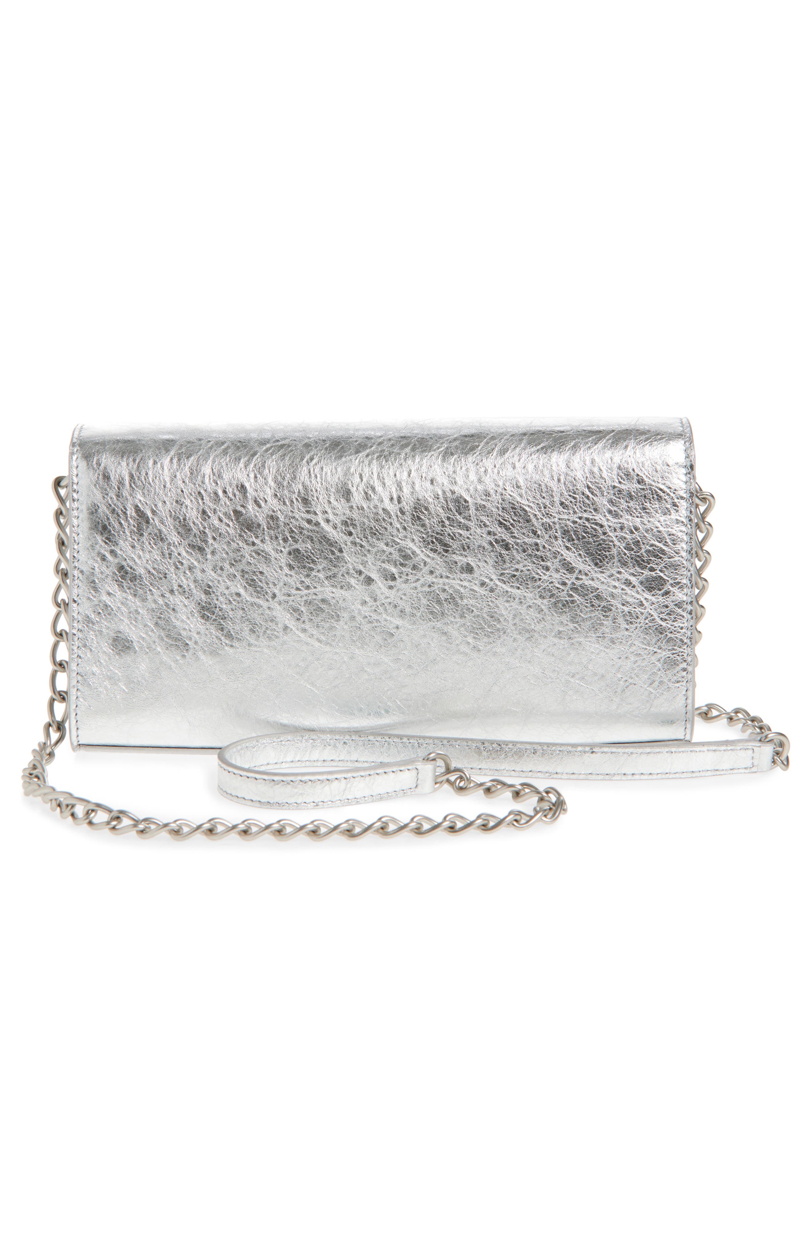 Balenciaga Le City Metallic Leather Wallet on a Chain in 8122 Silver at Nordstrom - 5