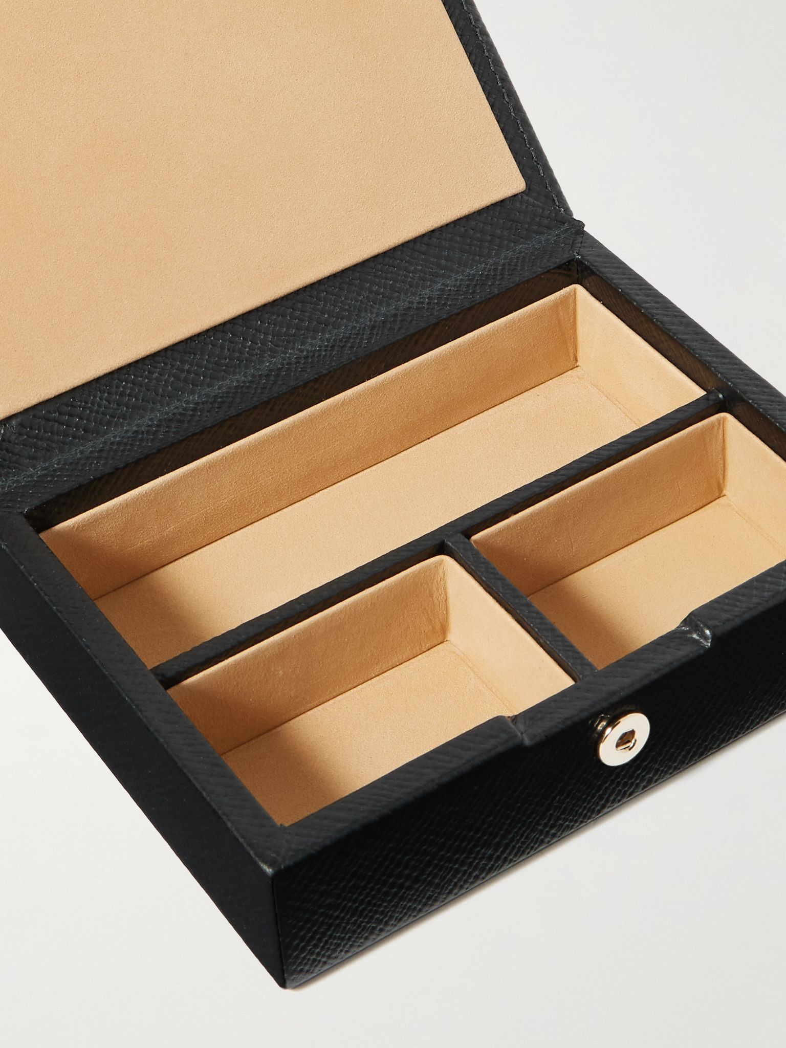 Small Panama Cross-Grain Leather Trinket Box Black - 4
