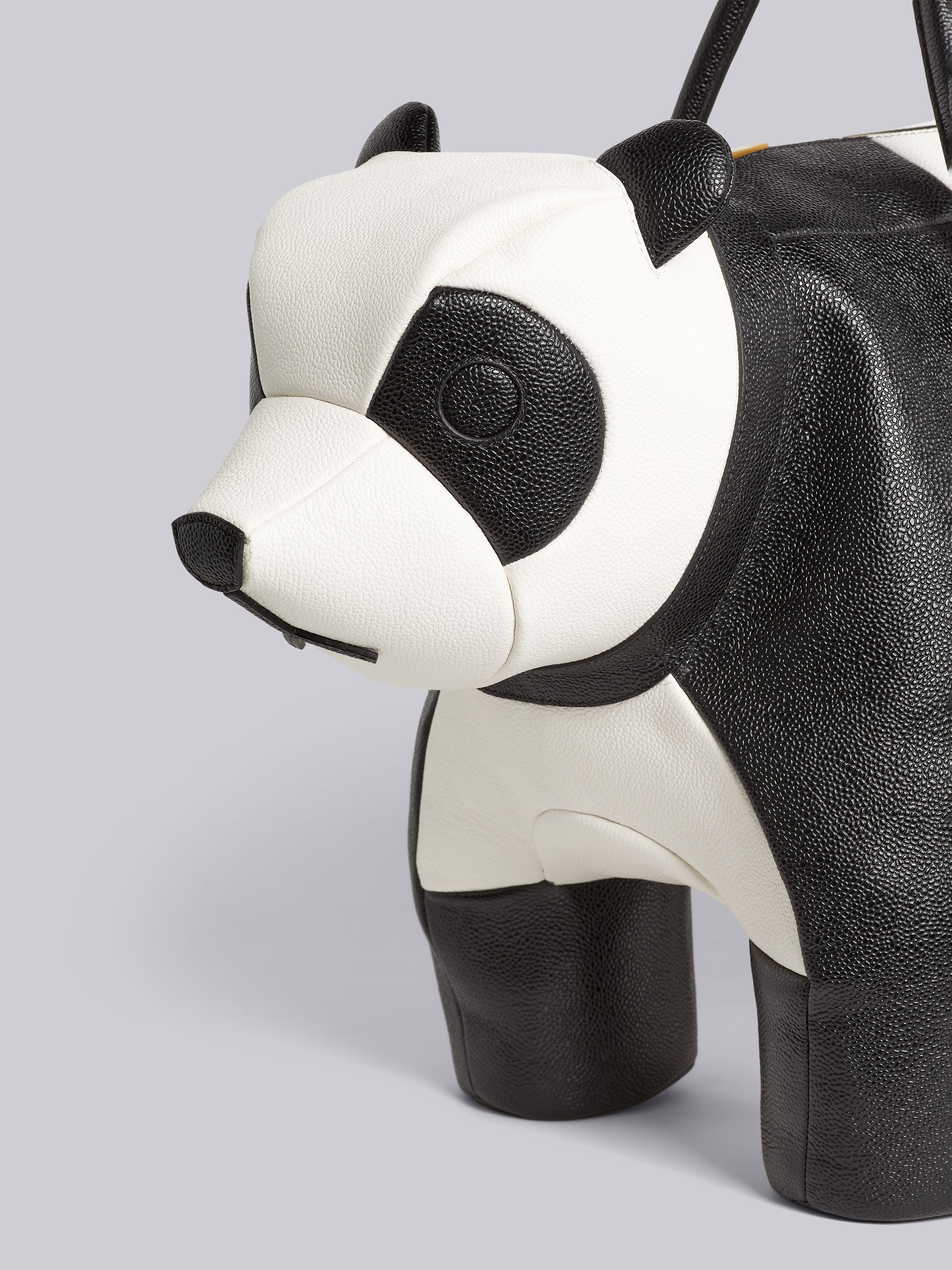 Black and White Pebble Grain Leather Panda Bag - 2