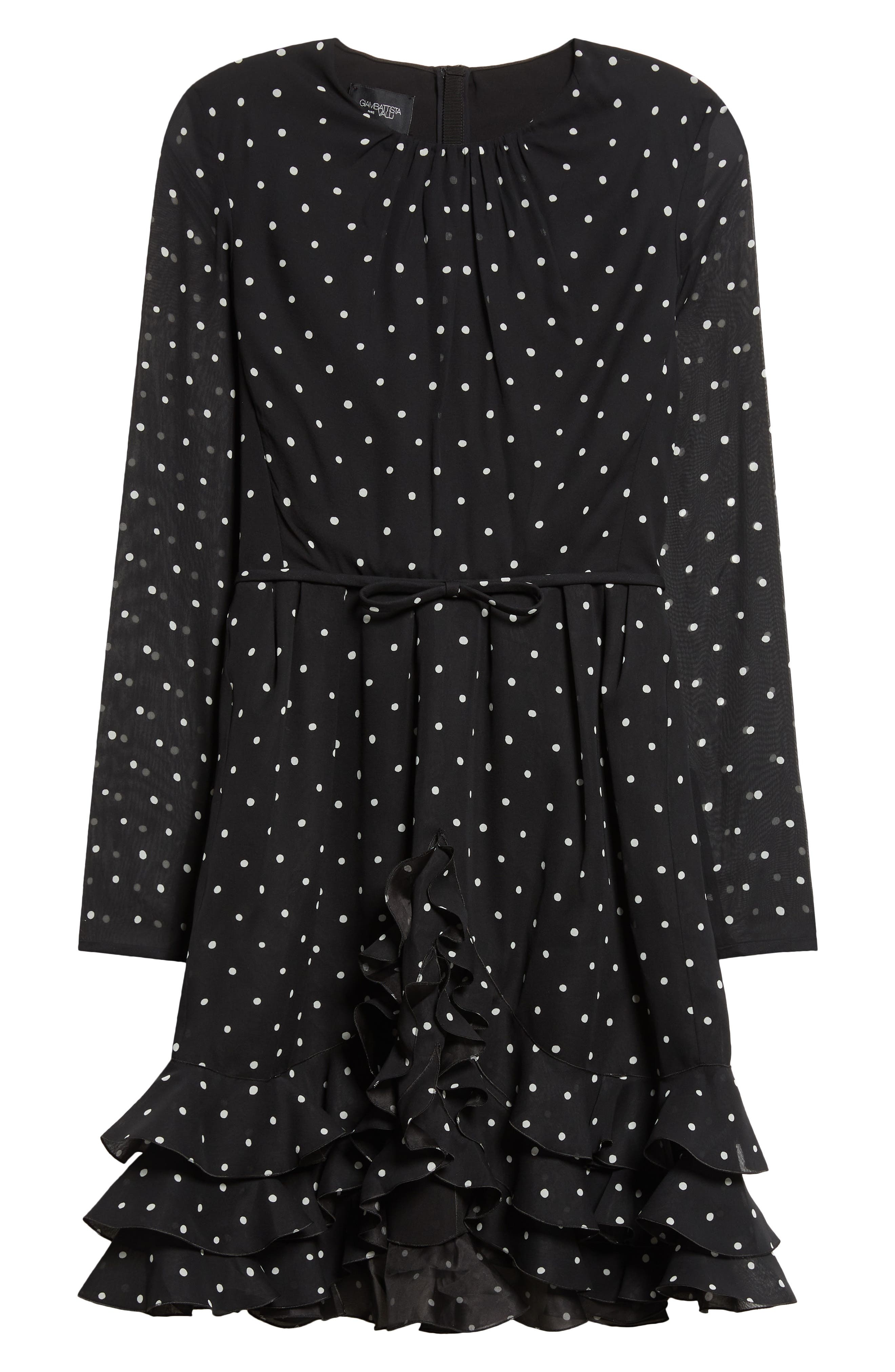 Giambattista Valli Polka Dot Ruffle Hem Long Sleeve Silk Dress in Black at Nordstrom - 5