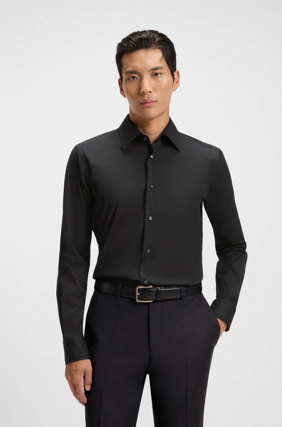SLIM-FIT SHIRT IN STRETCH COTTON POPLIN - 2