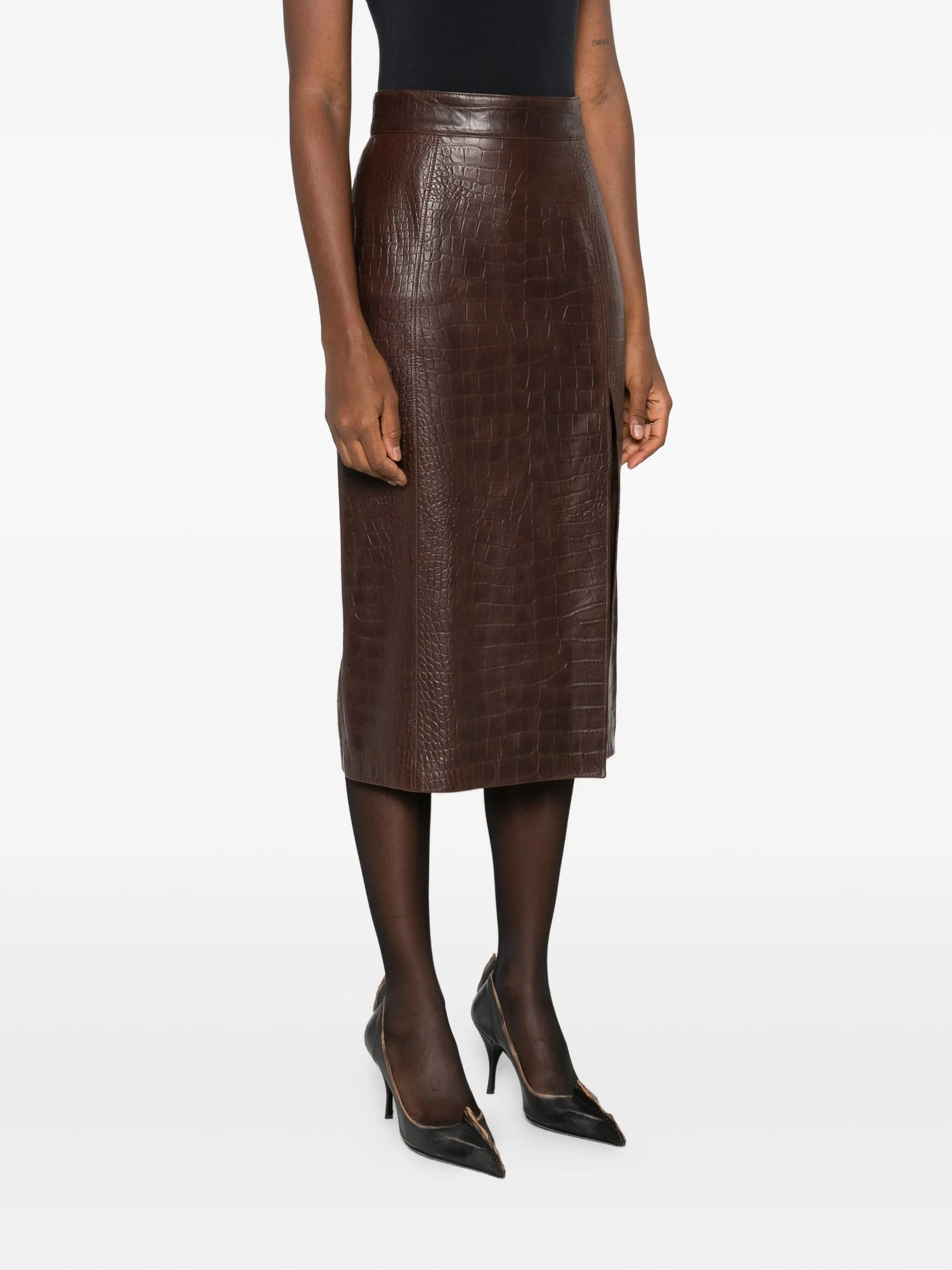 Amiri Crocodile-effect Leather Midi Skirt - 2