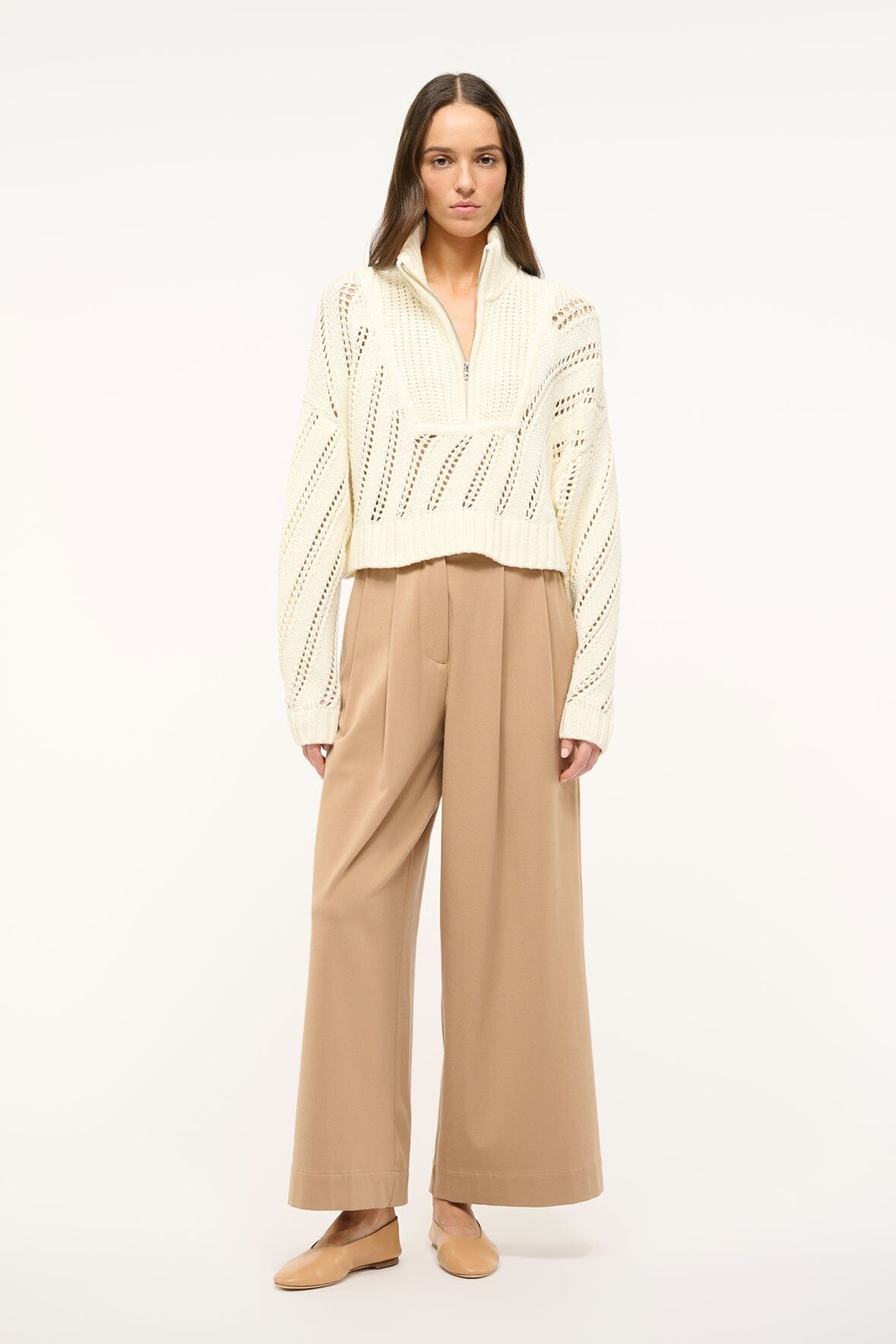 STAUD CROPPED HAMPTON SWEATER IVORY - 3