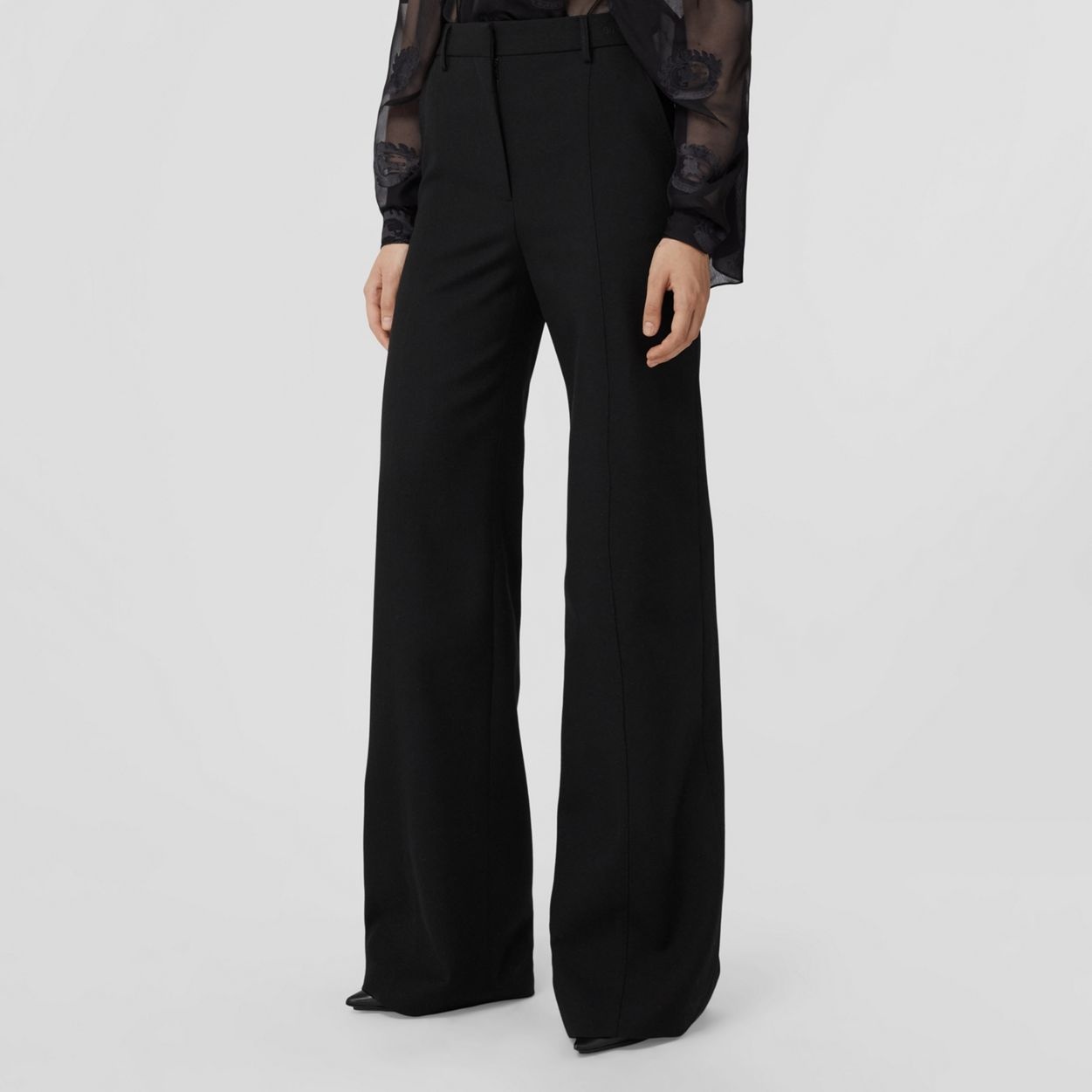 Embroidered Logo Wool Tailored Trousers - 6