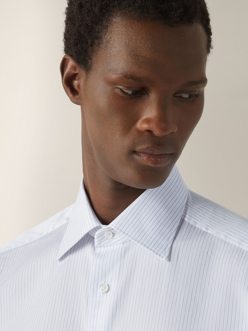 ZEGNA LIGHT AVIO BLUE AND WHITE STRIPED 300 COTTON SHIRT outlook