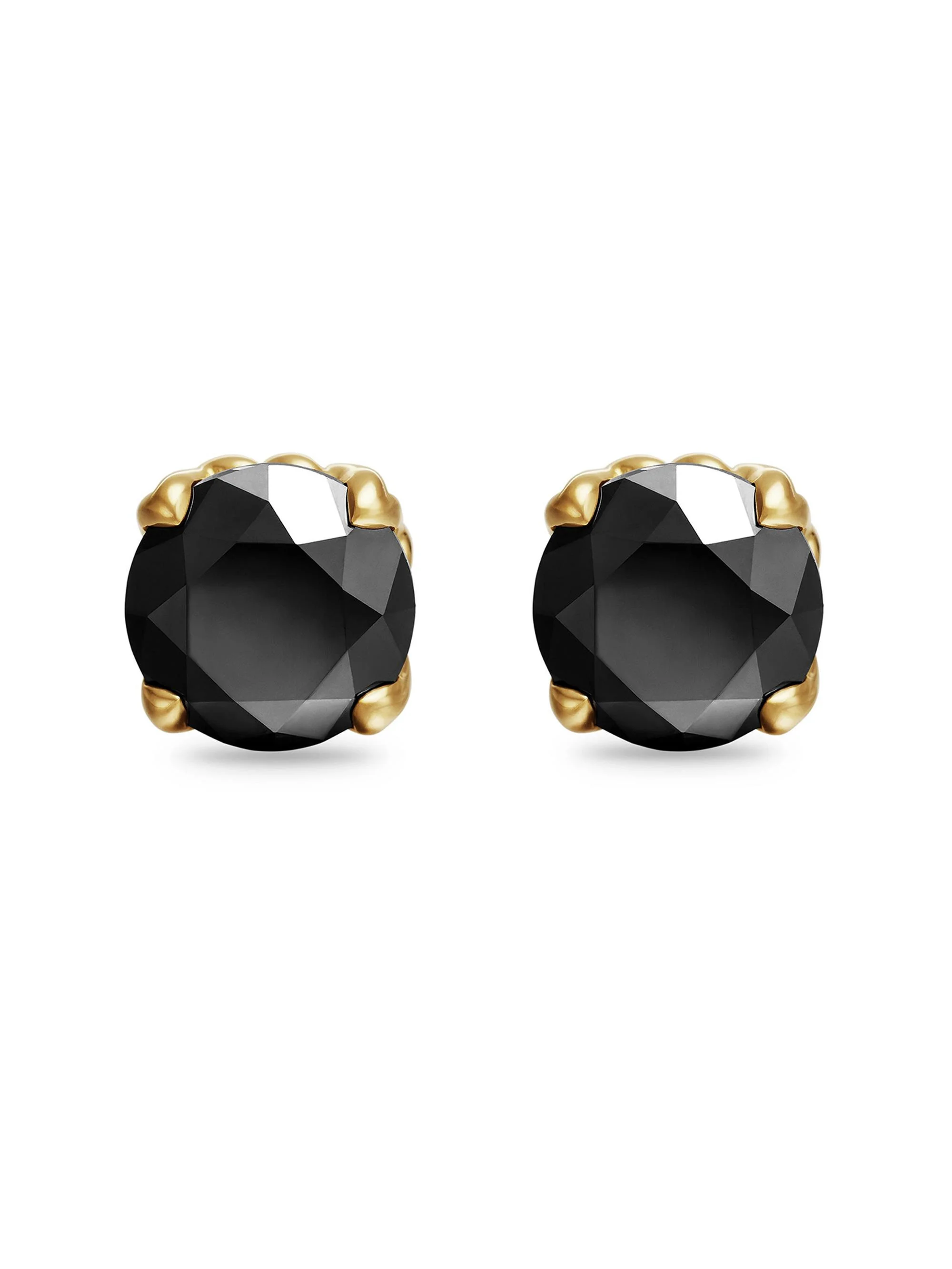 Men's Stud Earring in 18K Yellow Gold - Black Diamond - 1
