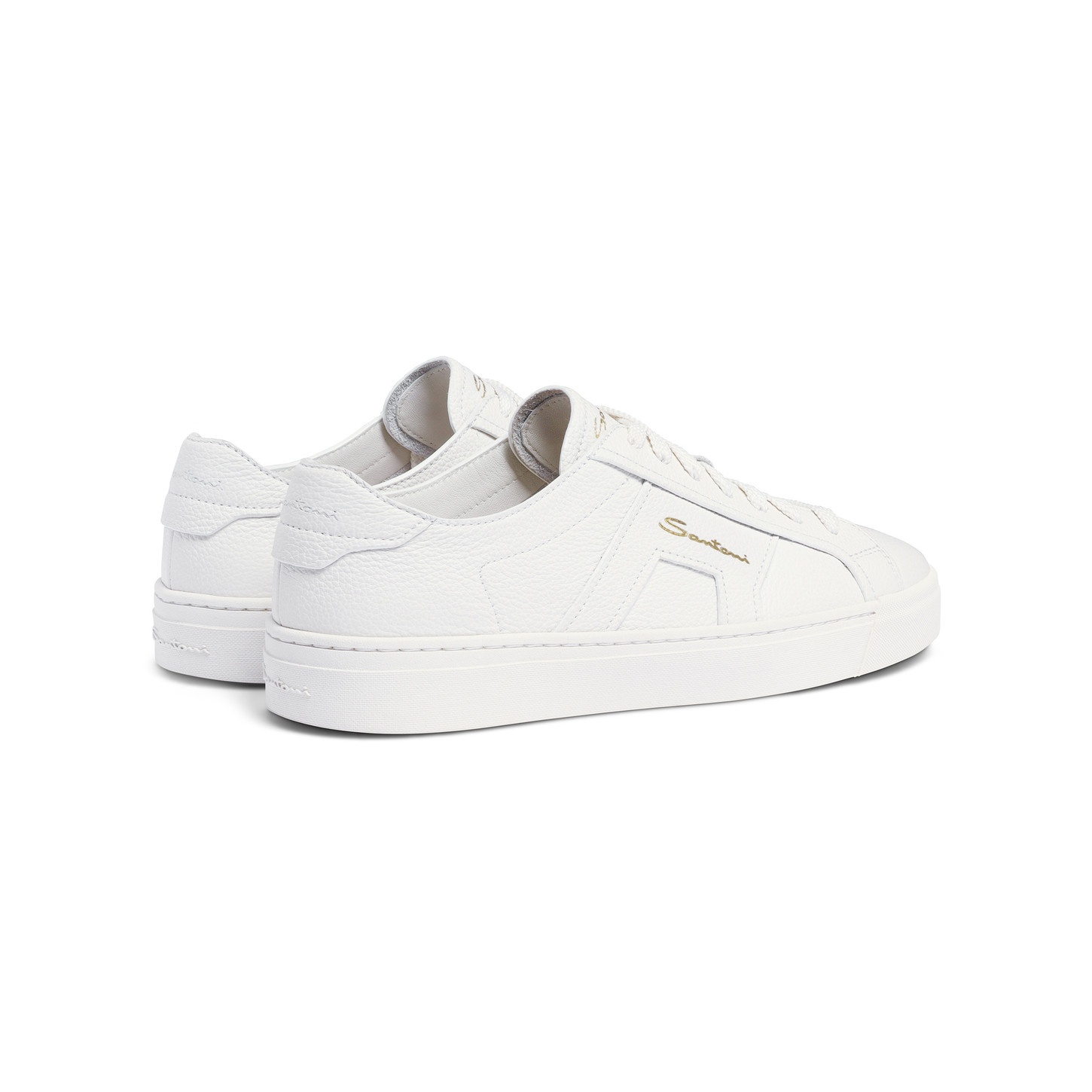 Women's white tumbled leather Double Buckle Sneaker - 4