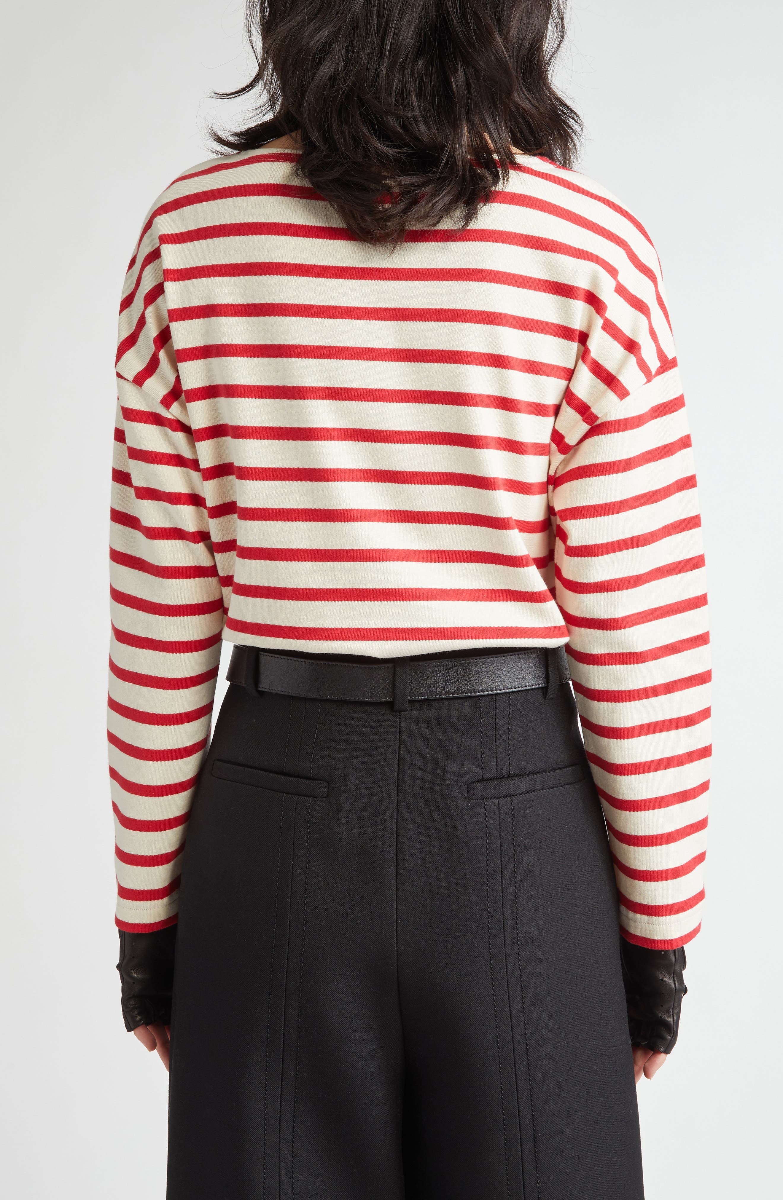Valentino Garavani Stripe Logo Long Sleeve Cotton T-Shirt in Avorio/rosso at Nordstrom - 3