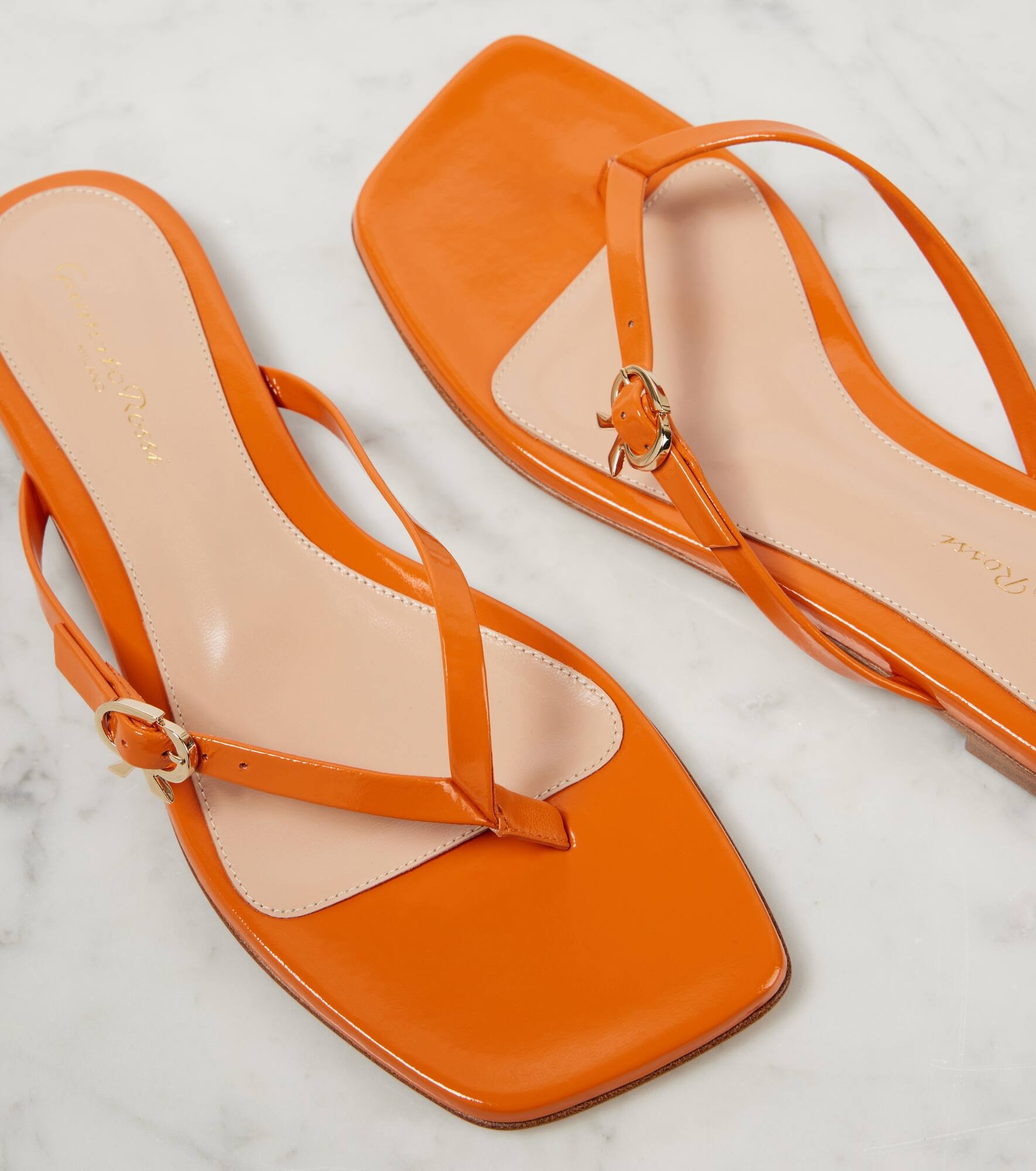 Ribbon patent leather thong sandals - 5