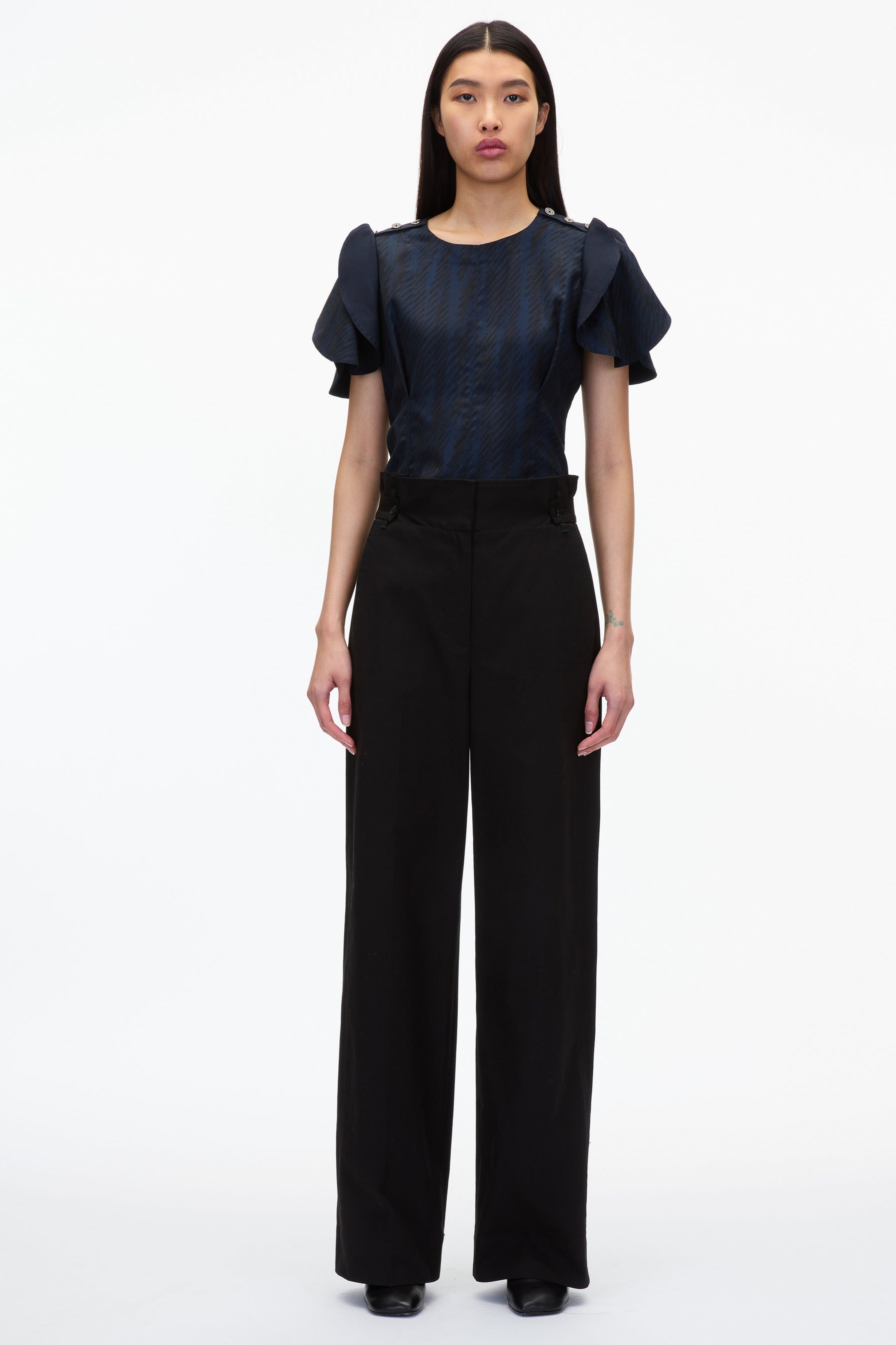 Jacquard Petal Sleeve Blouse - 6