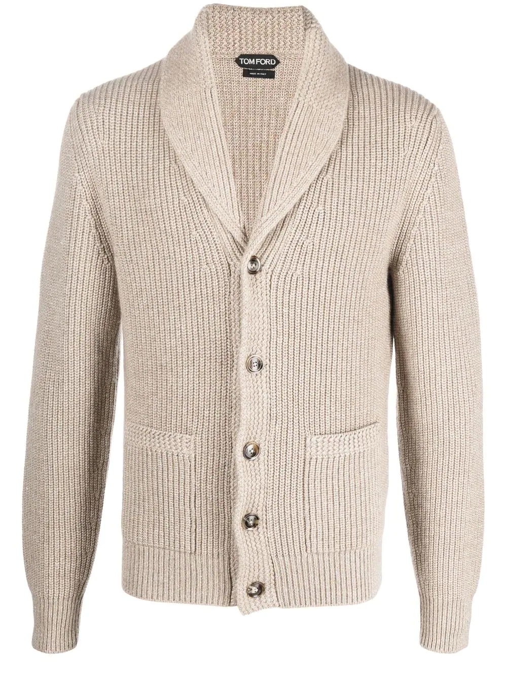 shawl-lapels ribbed-knit cardigan - 1