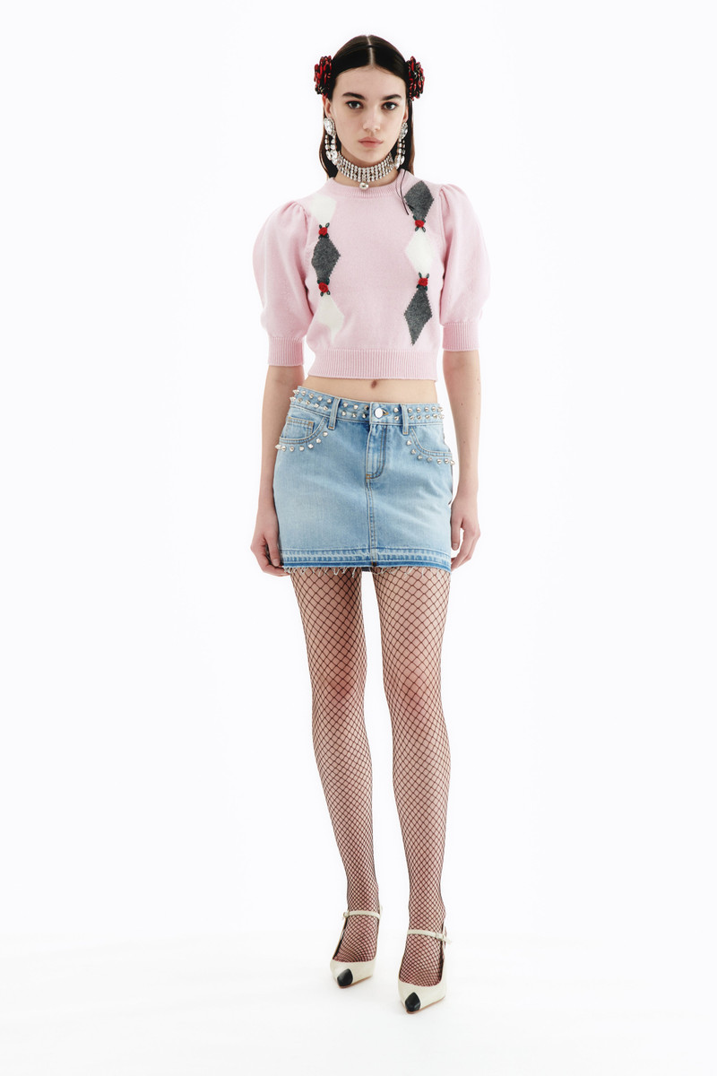 Alessandra Rich DIAMOND KNITTED CROPPED JUMPER WITH EMBROIDERY outlook