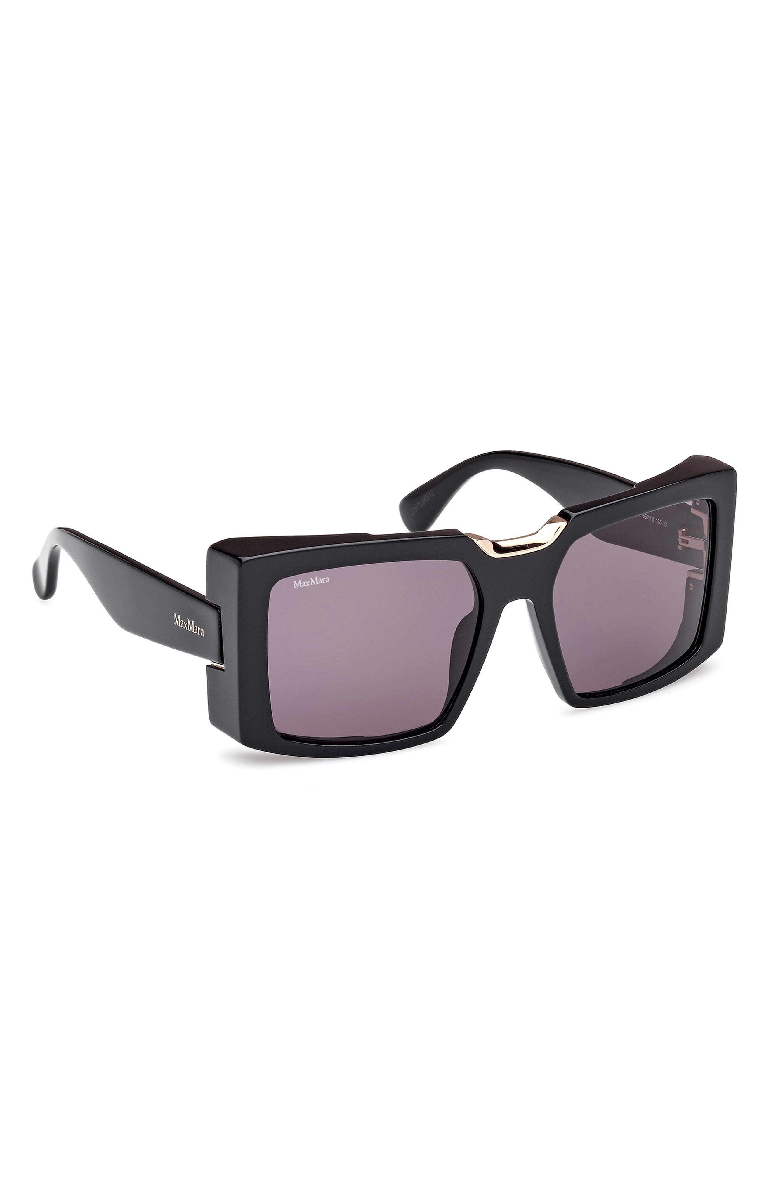 Max Mara 55mm Rectangular Sunglasses in Black/Shiny Pale Gold /Smoke at Nordstrom - 7
