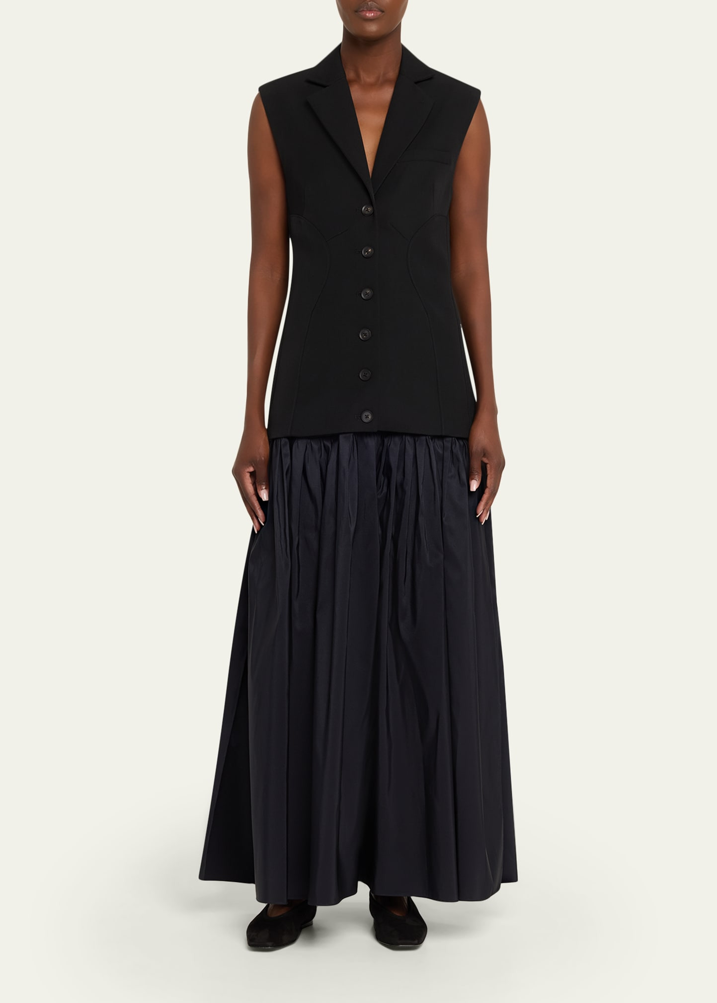 Sleeveless Waistcoat Silk Faille Maxi Dress - 2