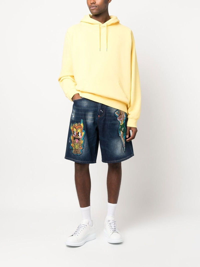 PHILIPP PLEIN patch-detail knee-length denim shorts outlook