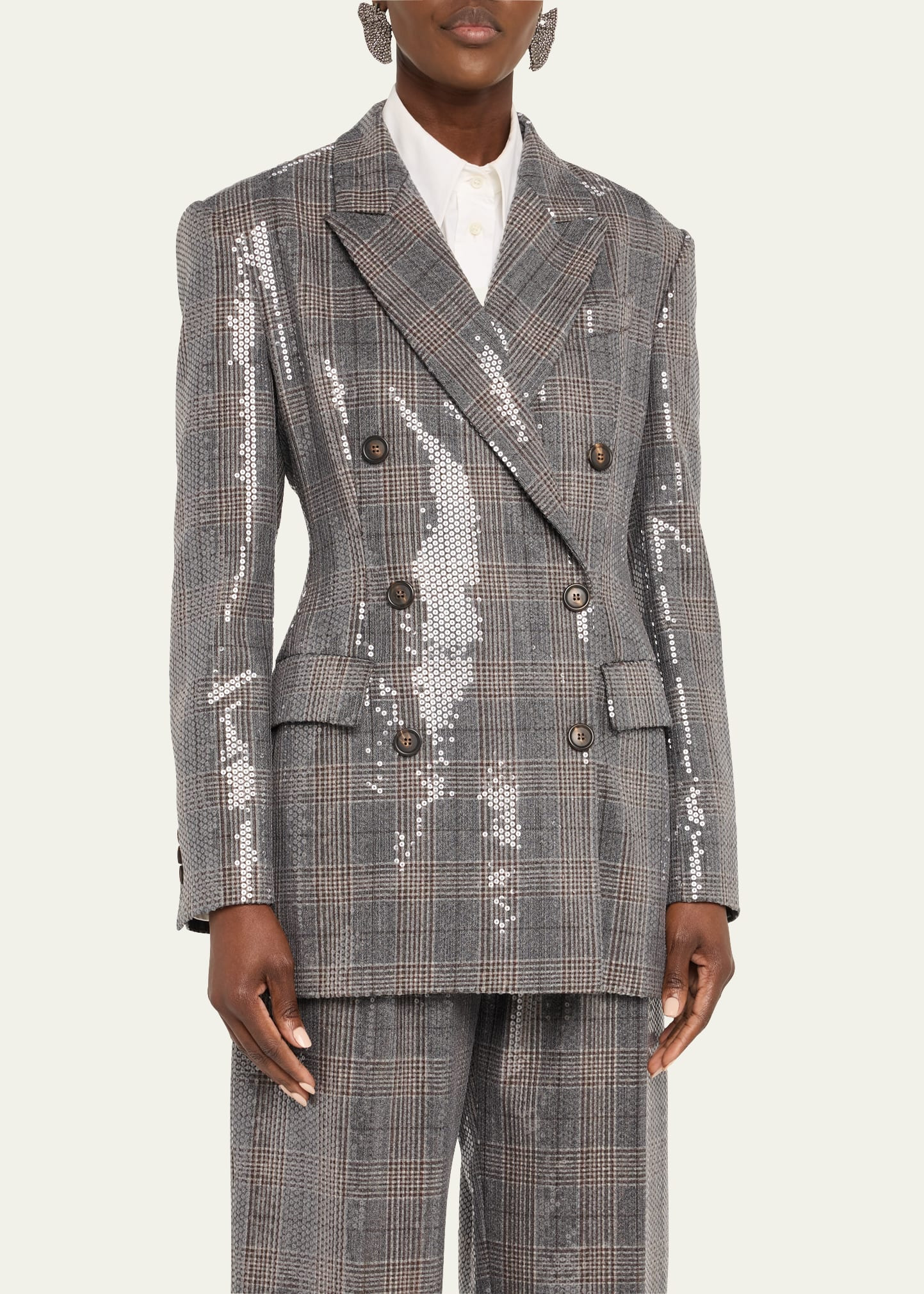 Glam Check Sequined Double-Breasted Blazer - 4