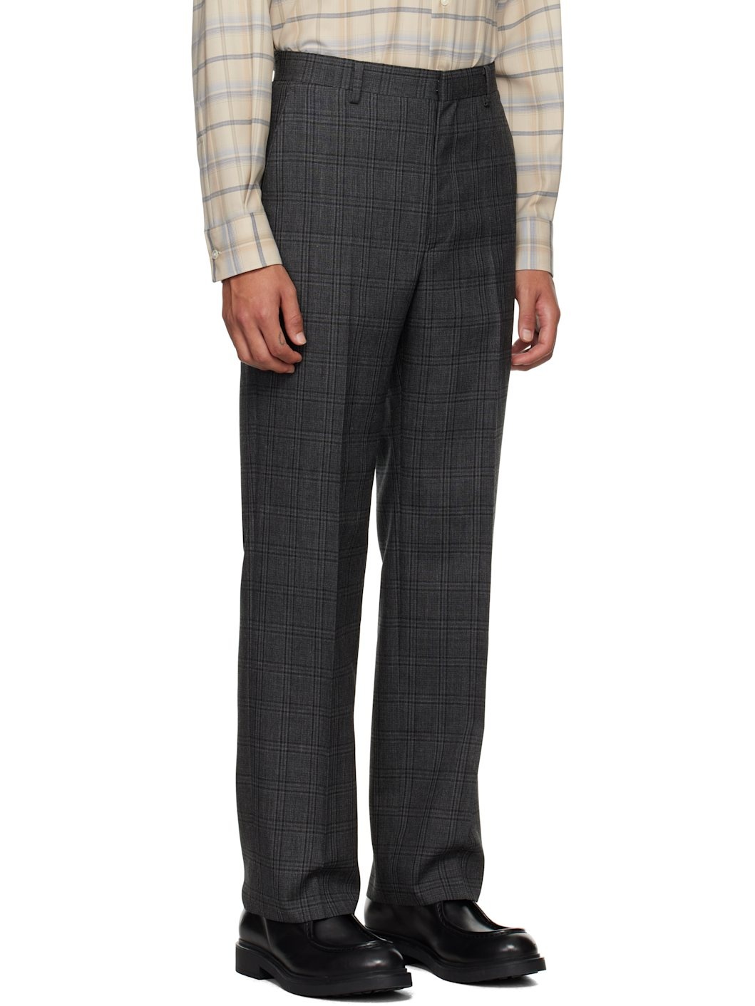 Gray Bluefaced Wool Check Trousers - 2