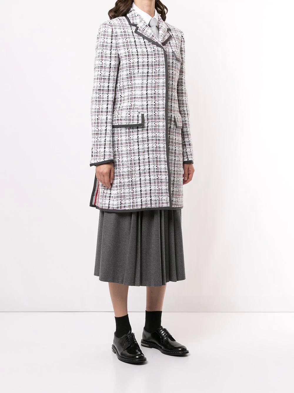 check-pattern mid-length coat - 3