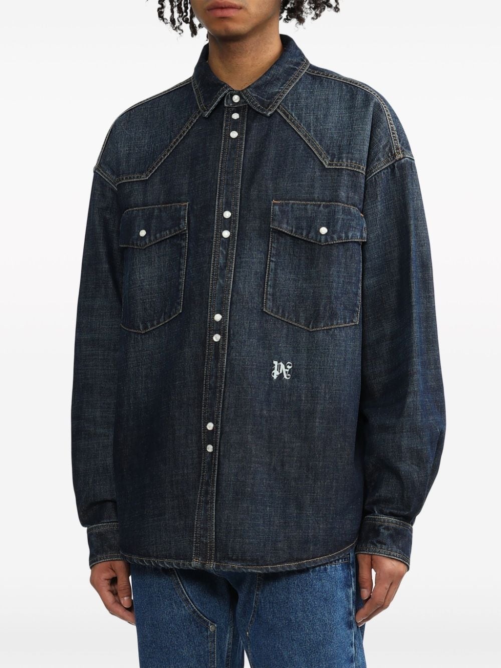 logo-embroidered denim shirt - 3