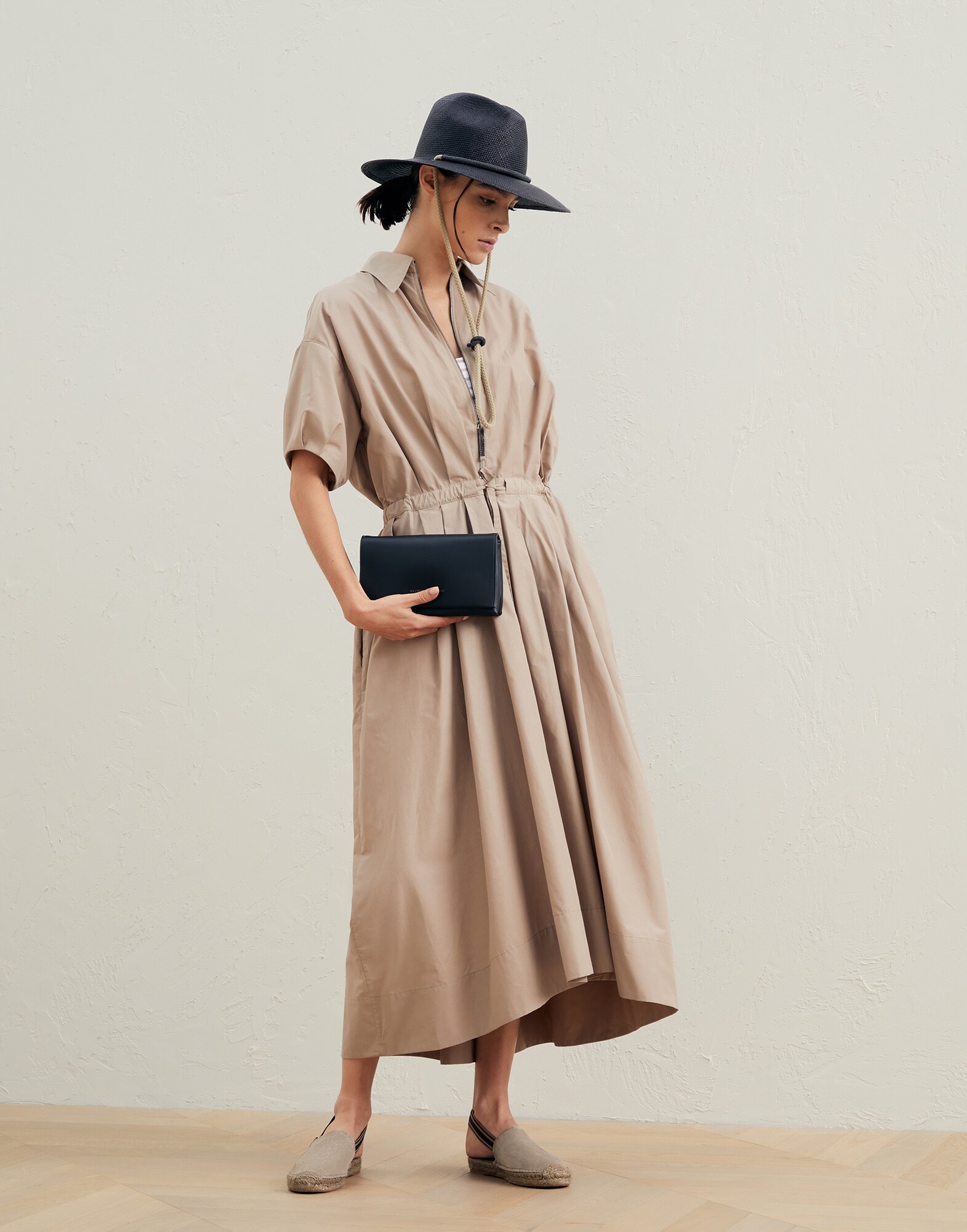Techno cotton poplin shirt dress with precious zipper pull - 5