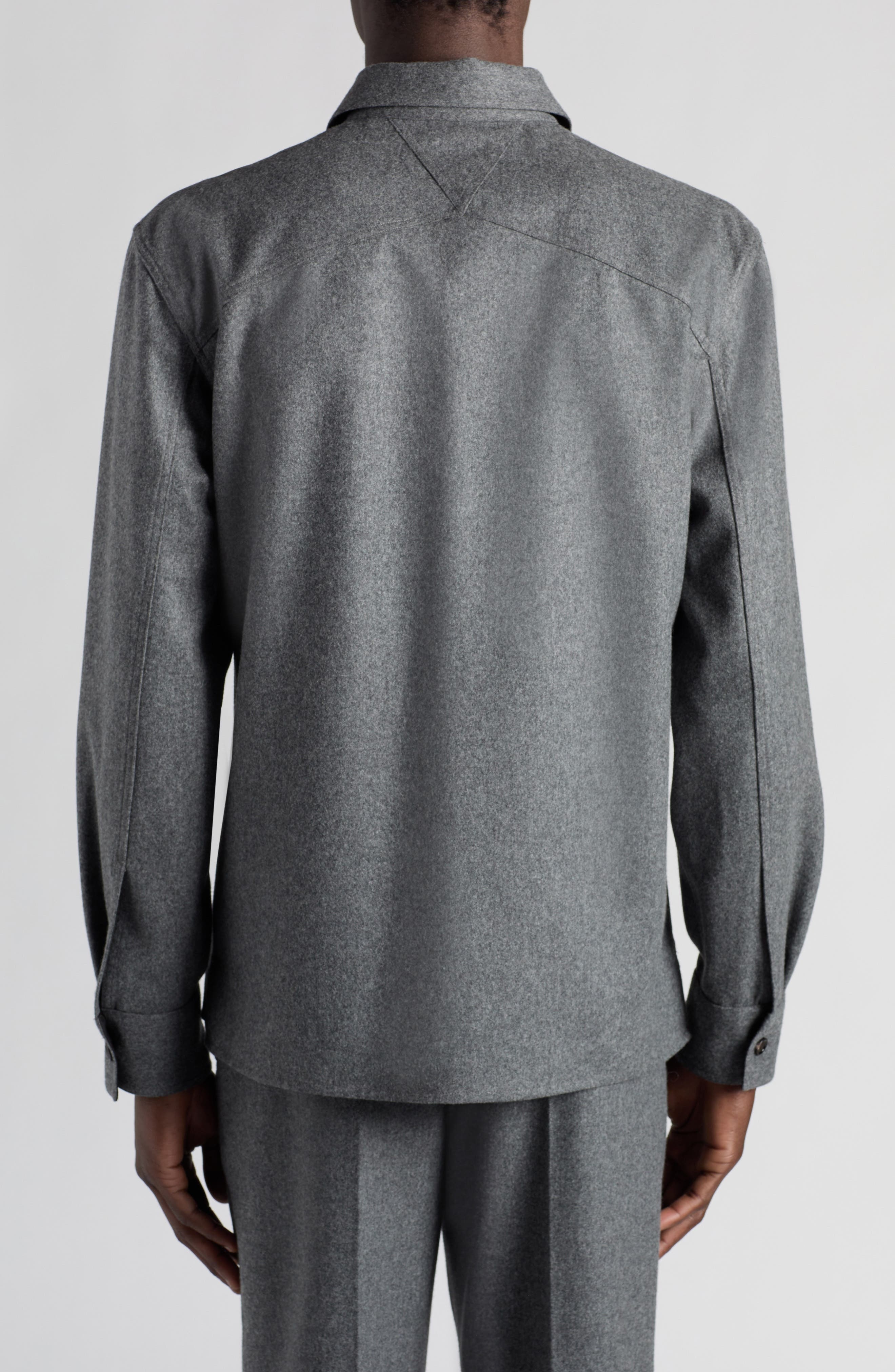 Bottega Veneta Regular Fit Lightweight Wool Flannel Button-Up Shirt in Grey Melange at Nordstrom - 3