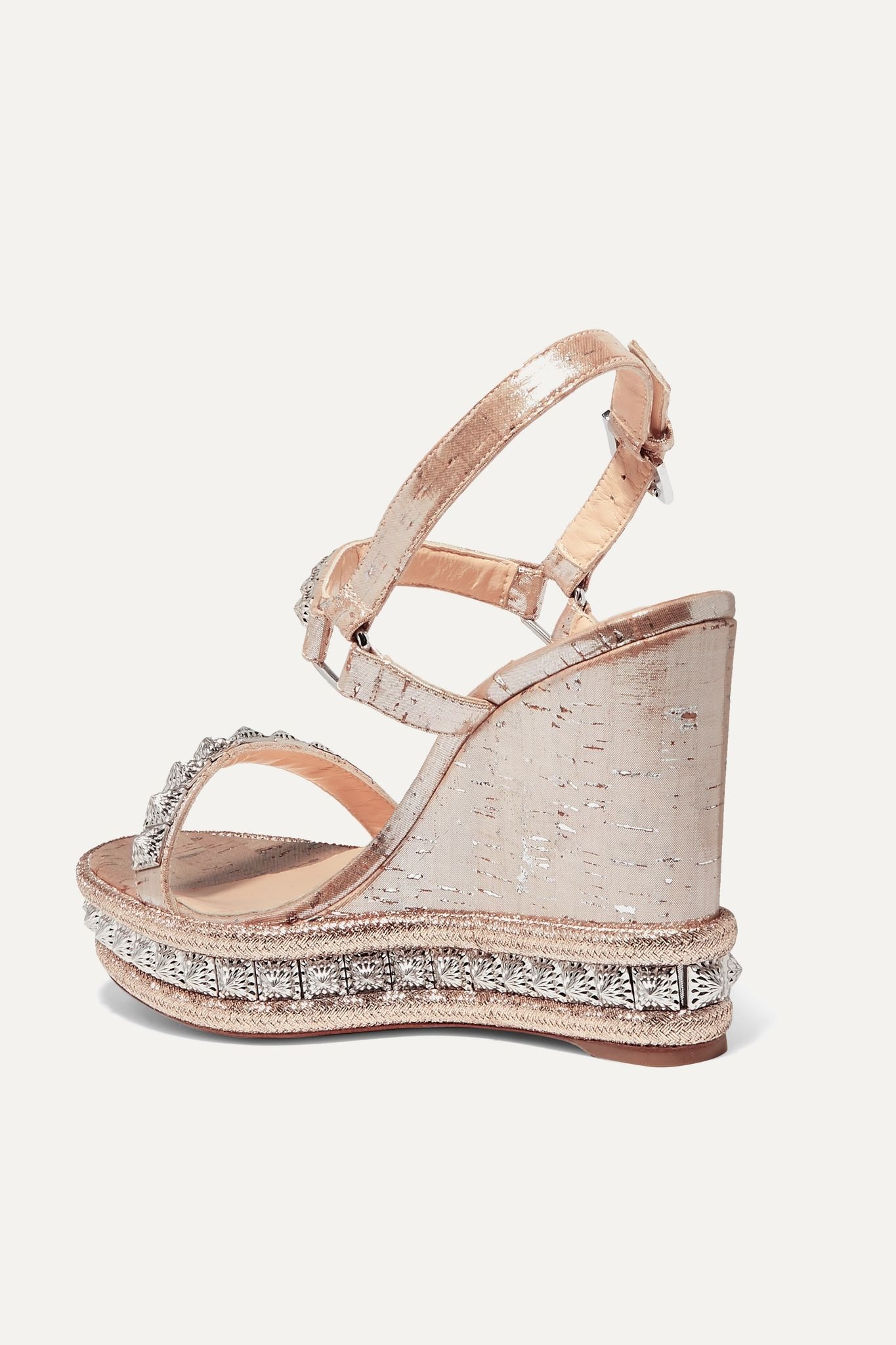 Pyradiams 110 spiked lamé wedge sandals - 4