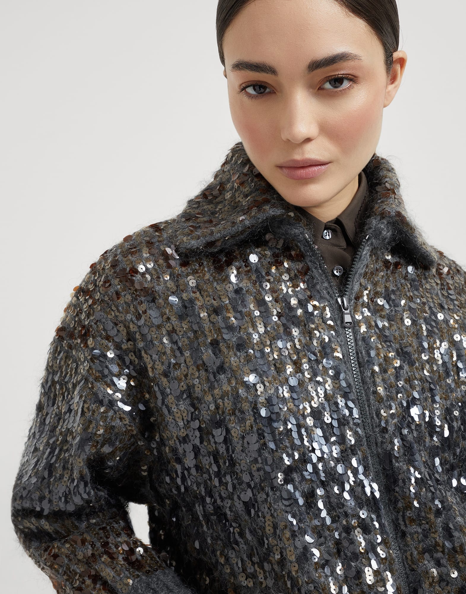 Dazzling dégradé embroidery cardigan in mohair and wool - 3