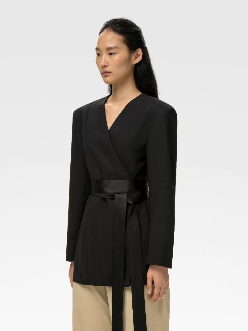 WAIST TIE WOOL BLAZER - 5