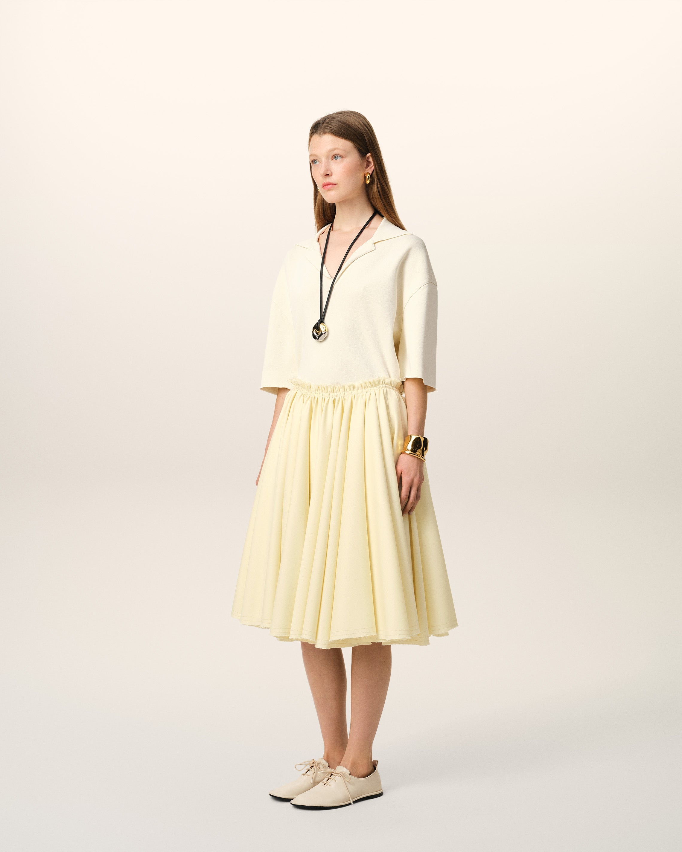YELLOW WOOL SKIRT WITH GODETS - 6