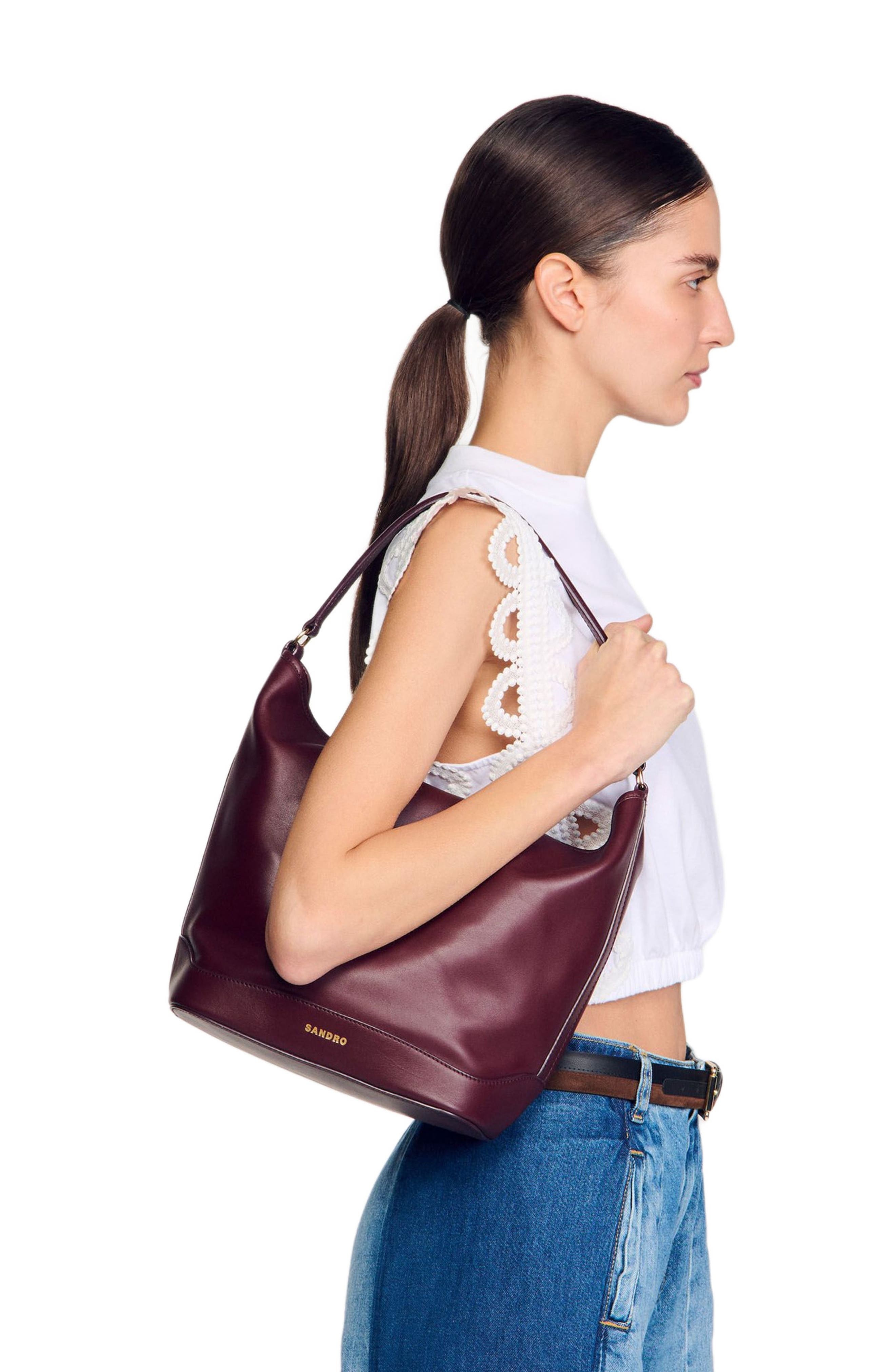 SANDRO Leather bucket bag in Bordeaux at Nordstrom - 7
