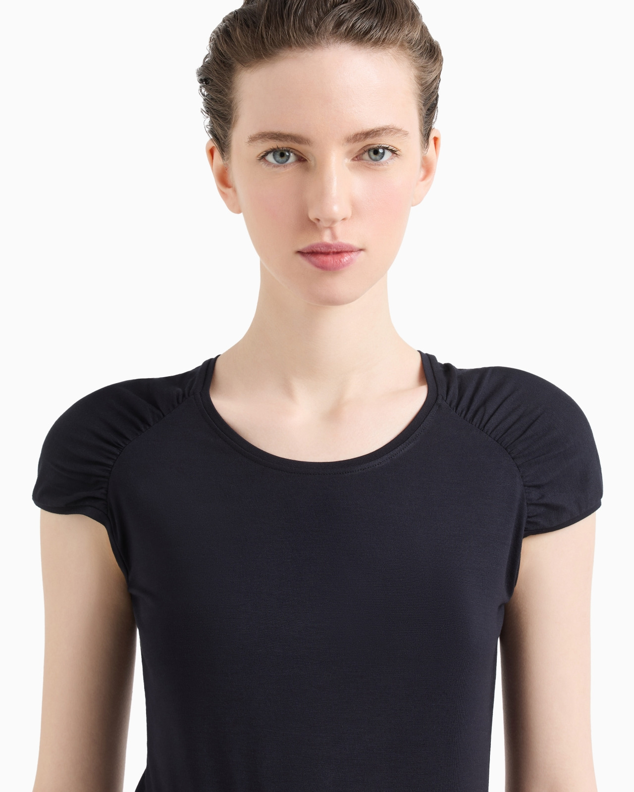 STRETCH-JERSEY T-SHIRT WITH GATHERED SLEEVES - 5