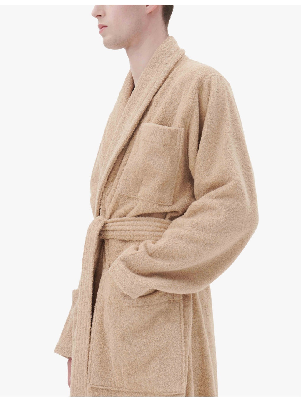 Shawl-collar removable-belt organic-cotton robe - 3