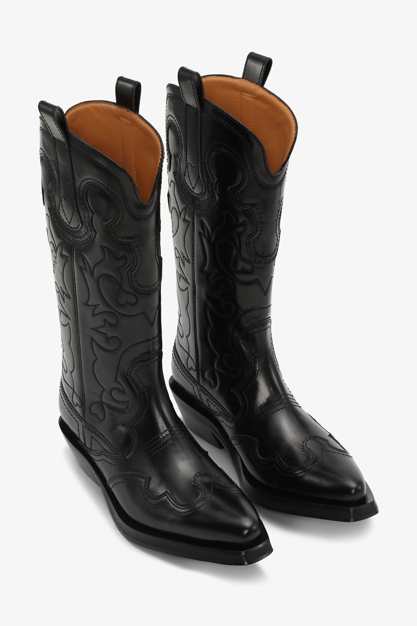 【送料&関税込】Ganni Western Boot GANNI BLACK MID SHAFT EMBROIDERED WESTERN BOOTS | REVERSIBLE
