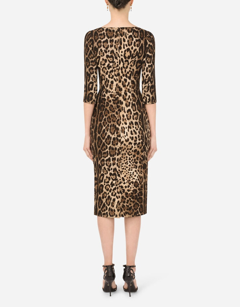 Dolce & Gabbana Leopard-print calf-length cady dress outlook