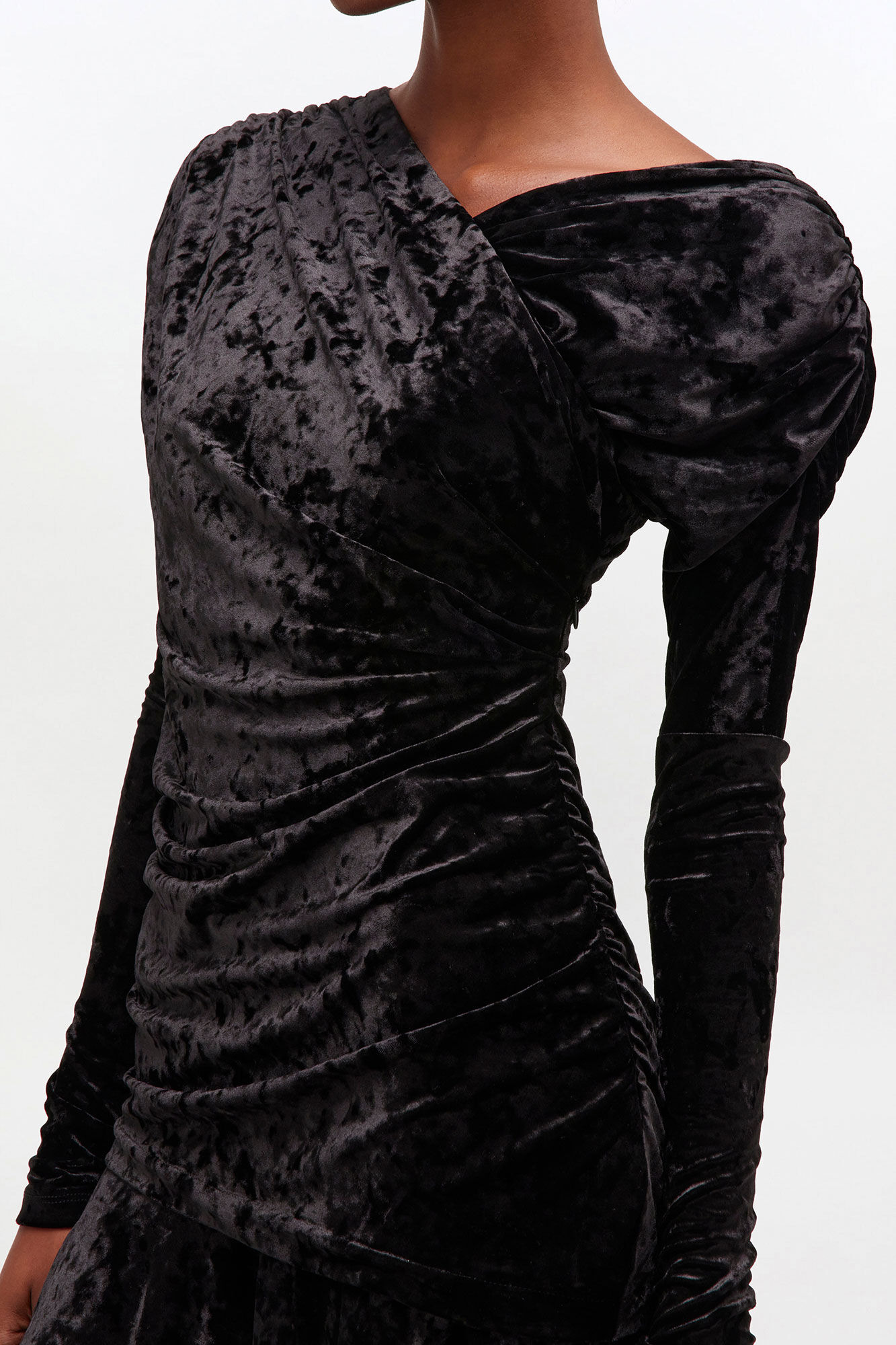 BLACK RUCHED MINI DRESS - 4